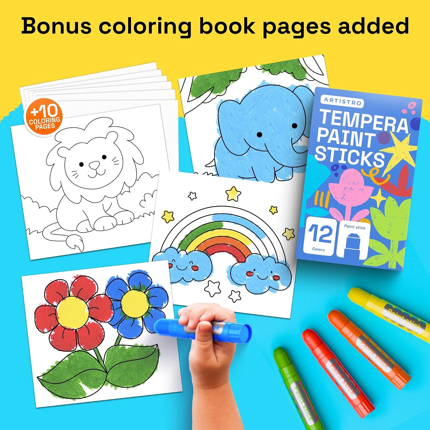 image:imageARTISTRO 100 Washable Tempera Paint Sticks for Kids 12 Nontoxic Paint Markers for Kids Color Sticks with Twist Design12 Colors