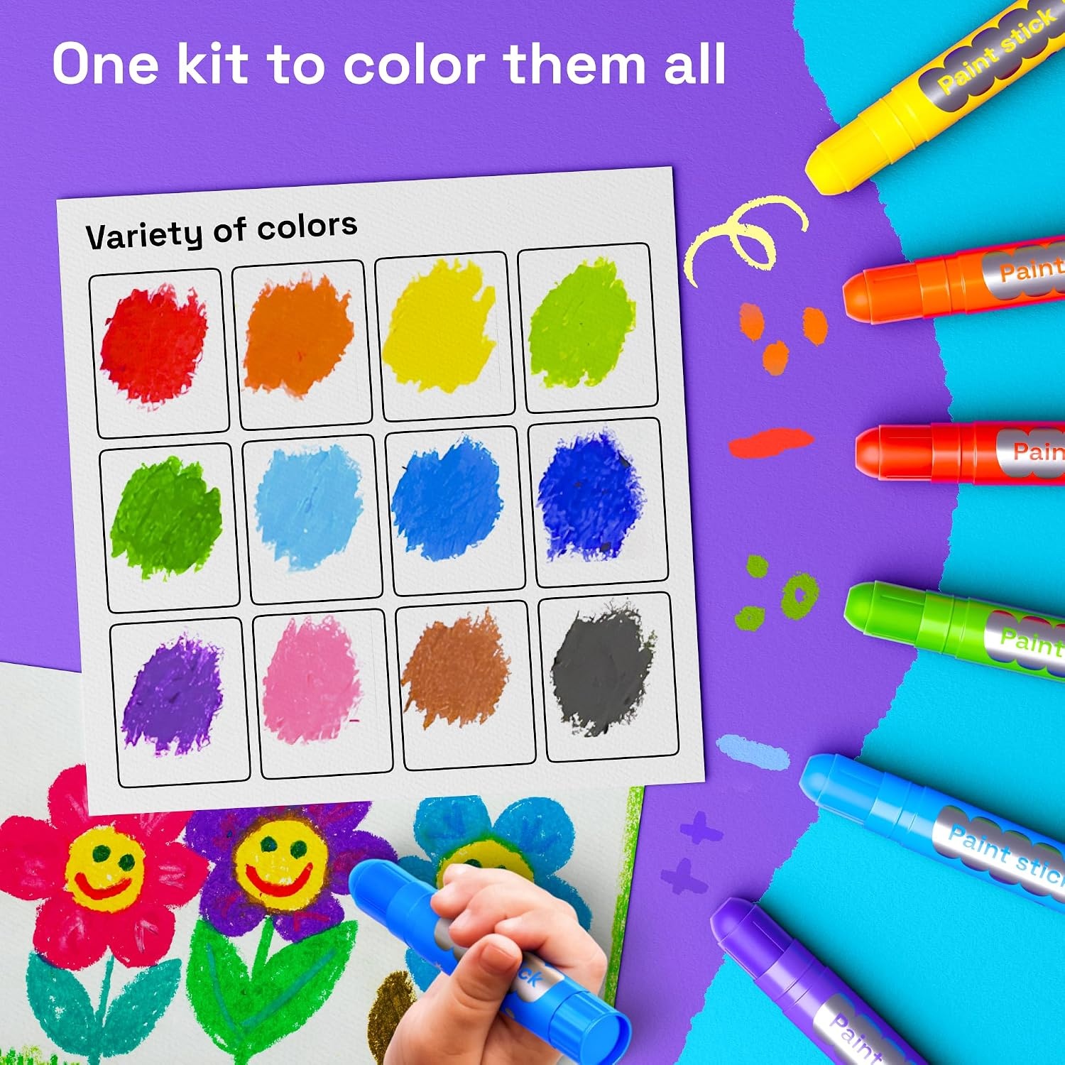 image:imageARTISTRO 100 Washable Tempera Paint Sticks for Kids 12 Nontoxic Paint Markers for Kids Color Sticks with Twist Design12 Colors