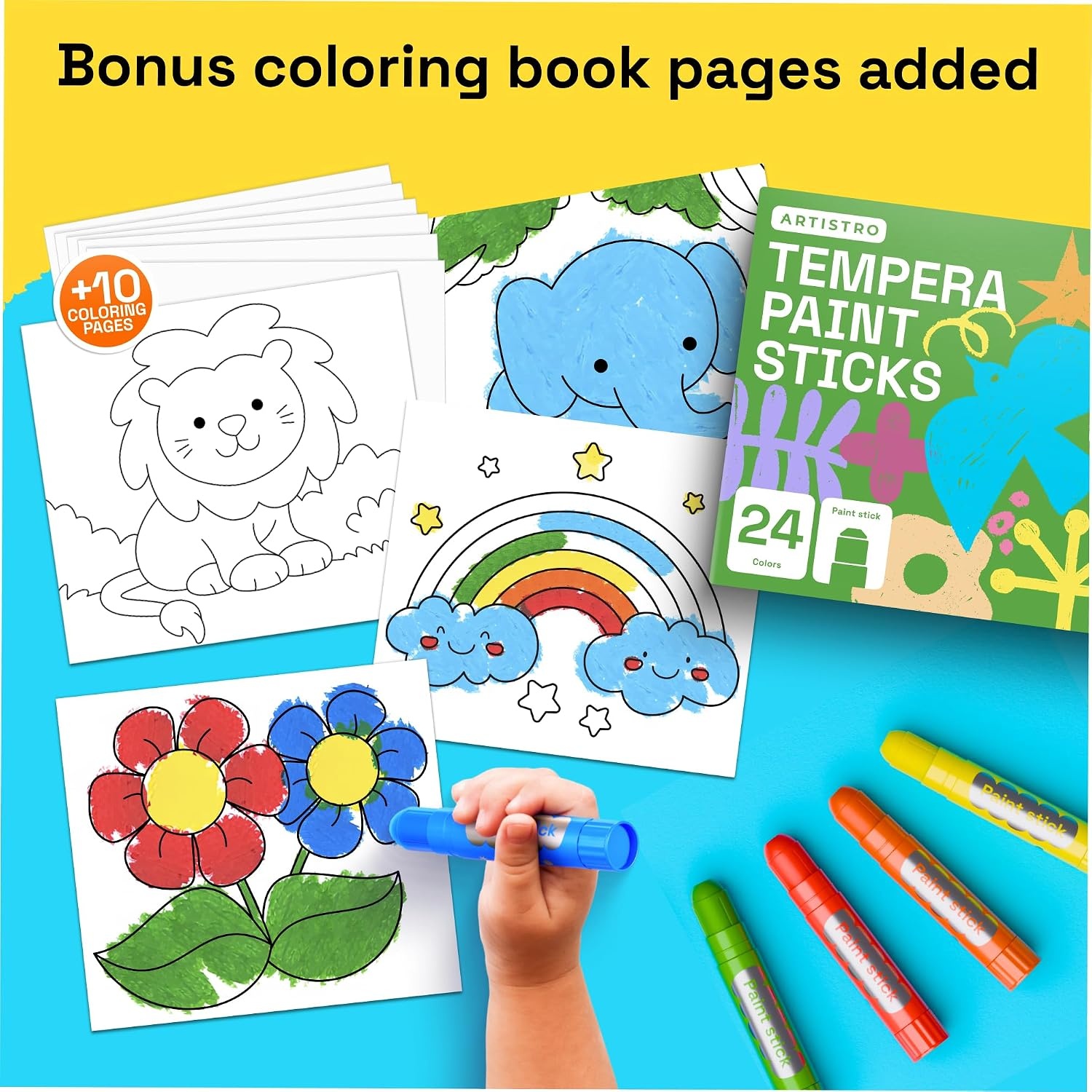 image:imageARTISTRO 100 Washable Tempera Paint Sticks for Kids  12 Nontoxic Paint Markers for Kids  Color Sticks with Twist Design24 Colors