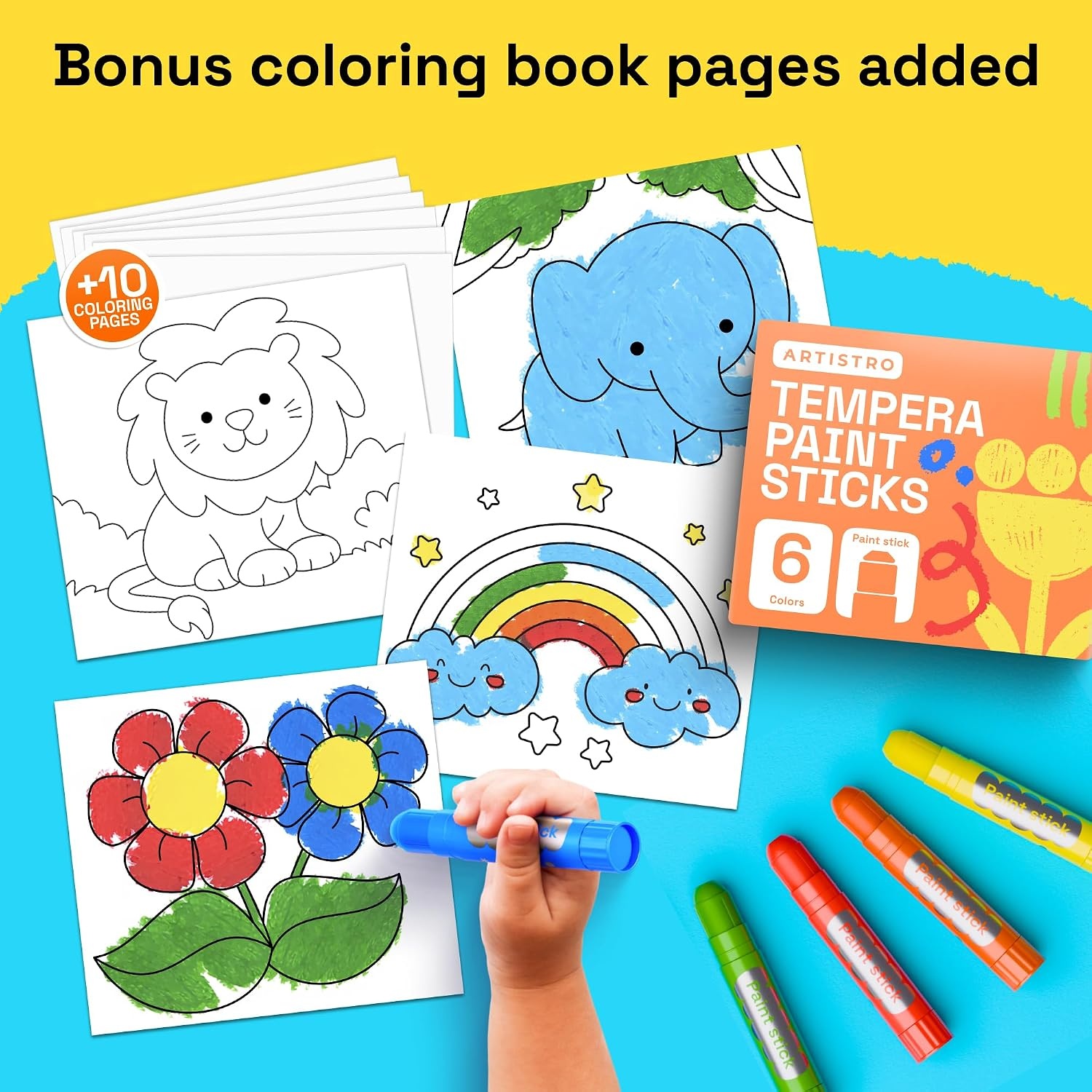 image:imageARTISTRO 100 Washable Tempera Paint Sticks for Kids  12 Nontoxic Paint Markers for Kids  Color Sticks with Twist Design6 Colors