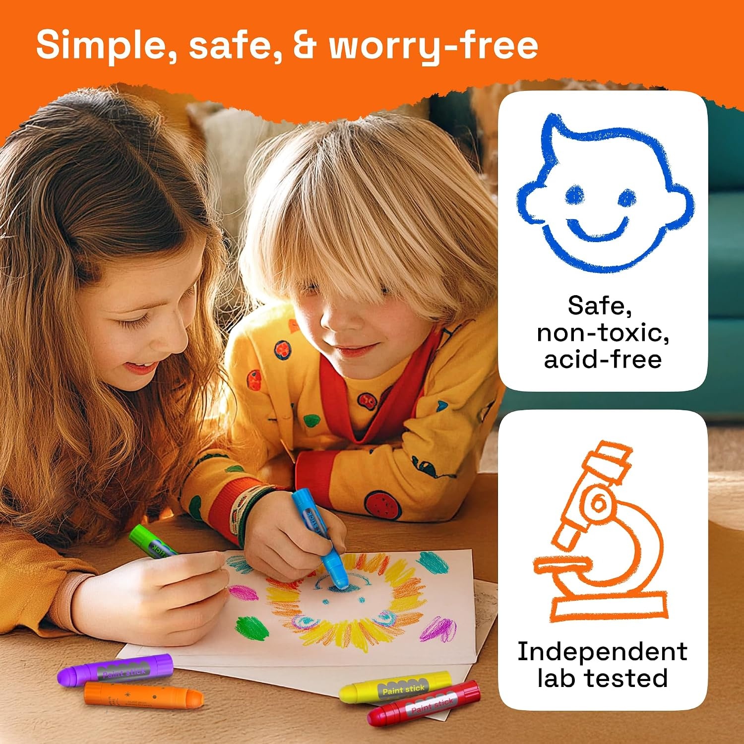 image:imageARTISTRO 100 Washable Tempera Paint Sticks for Kids  12 Nontoxic Paint Markers for Kids  Color Sticks with Twist Design6 Colors