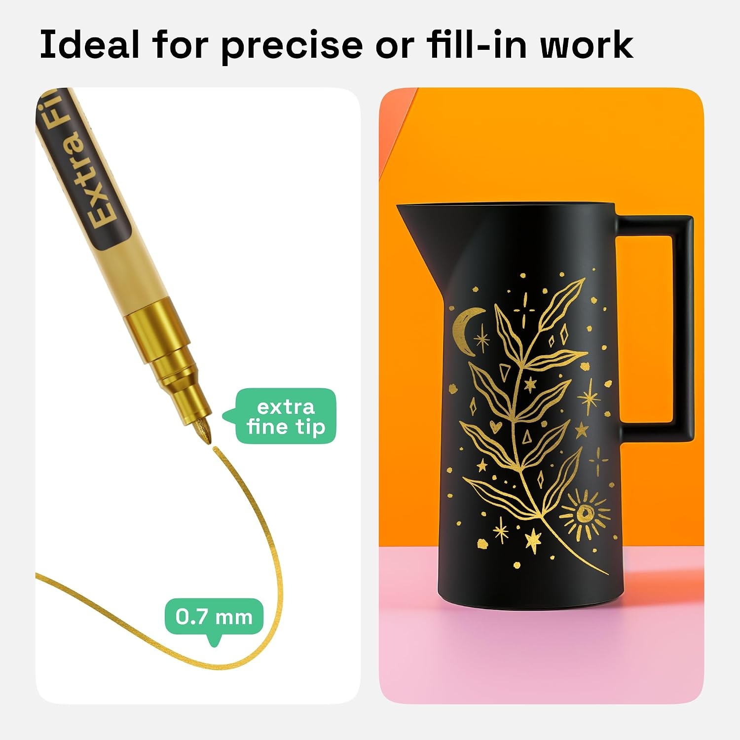 image:imageARTISTRO 2 White Permanent Marker Waterproof Markers for Tire Fabric Rocks Glass Ceramic Wood Paper Oil Based Paint Pens ExtraFine Tip 07mmSilver Gold