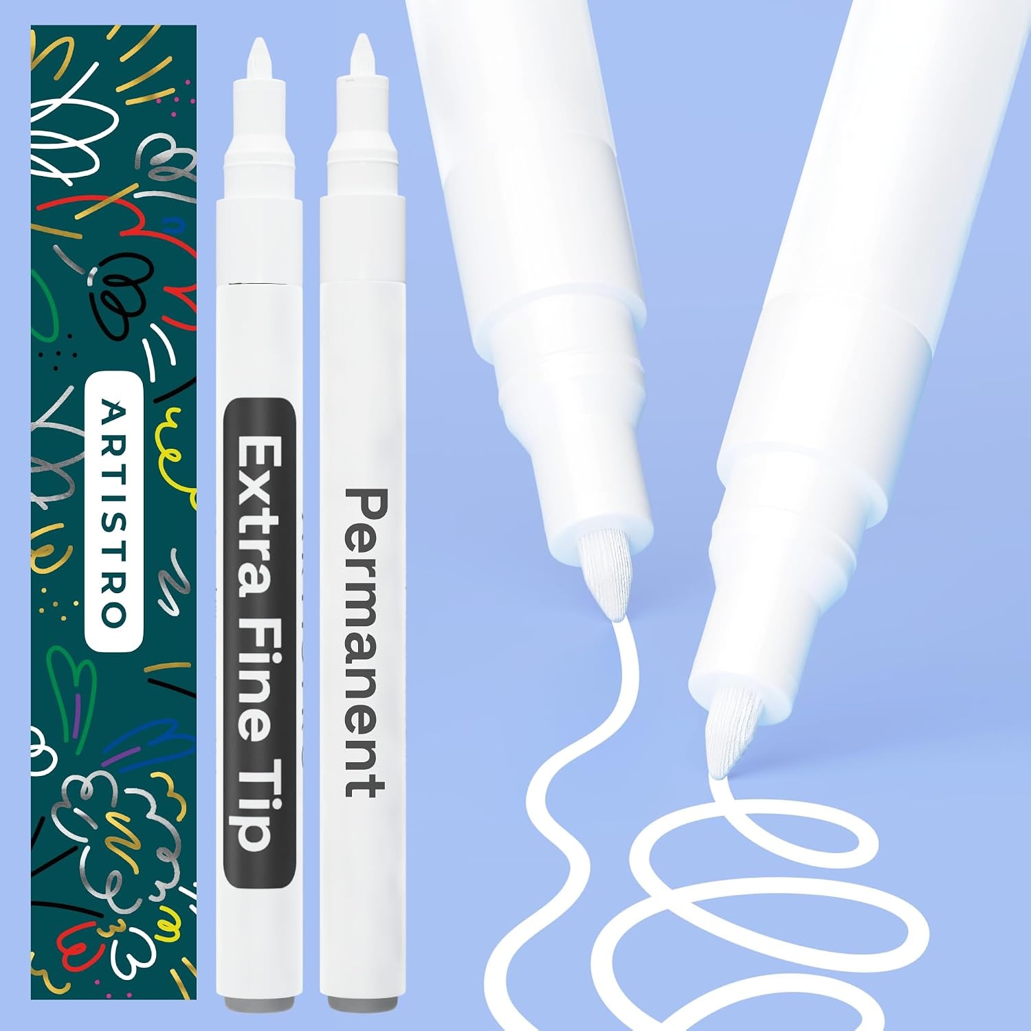 image:imageARTISTRO 2 White Permanent Marker Waterproof Markers for Tire Fabric Rocks Glass Ceramic Wood Paper Oil Based Paint Pens ExtraFine Tip 07mmWhite