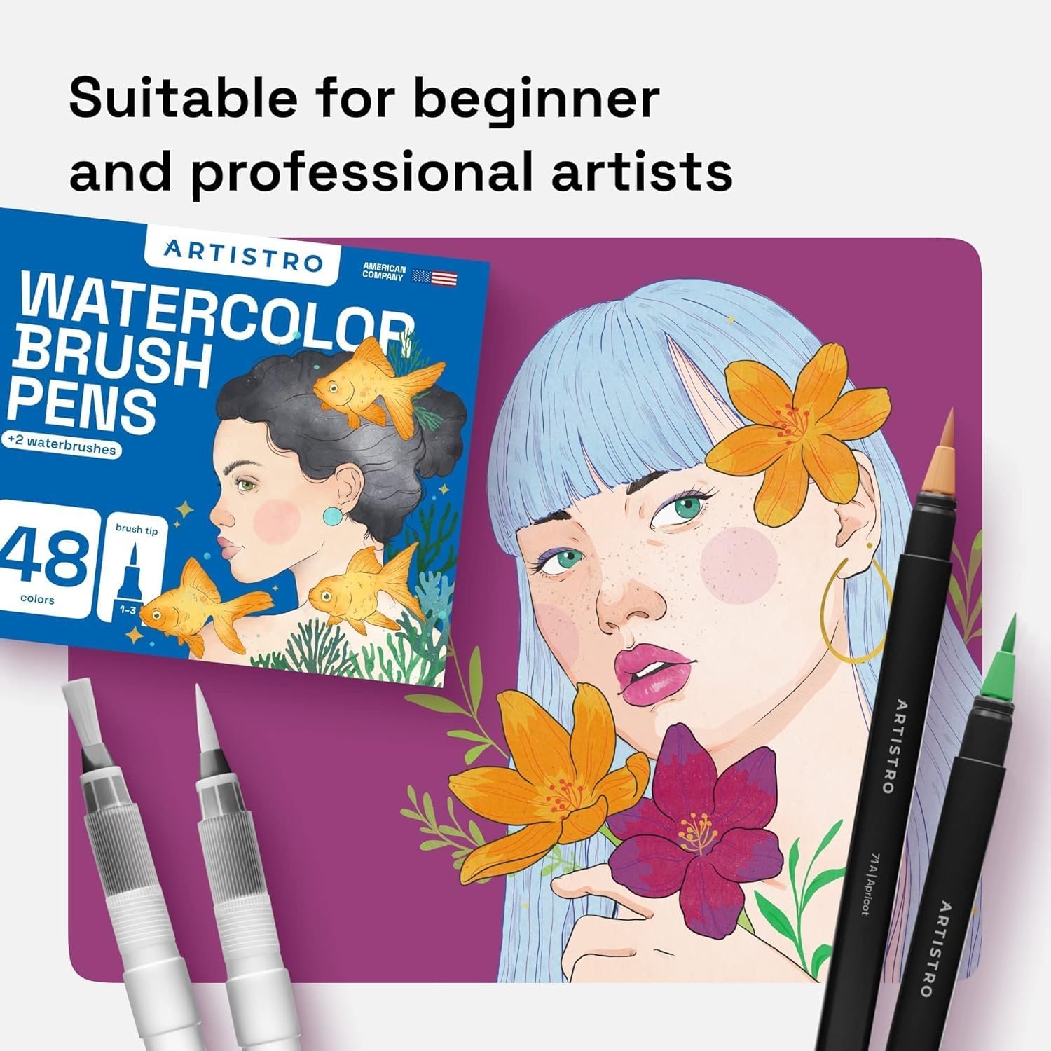 image:imageARTISTRO 24 Watercolor Markers with Flexible Paint Brush Pens for Pros amp Beginners  Consistent Smooth Bright Washable NonToxic Ideal for Coloring Calligraphy amp Manga48