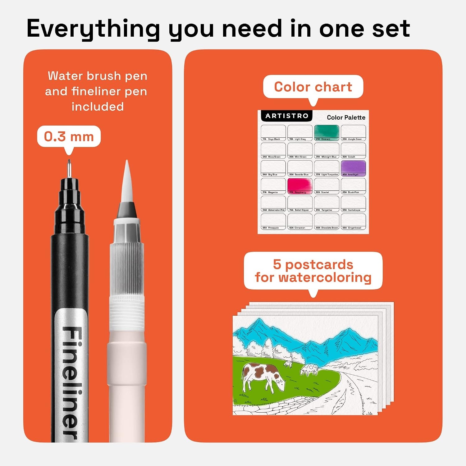 image:imageARTISTRO 24 Watercolor Markers with Flexible Paint Brush Pens for Pros amp Beginners  Consistent Smooth Bright Washable NonToxic Ideal for Coloring Calligraphy amp Manga26