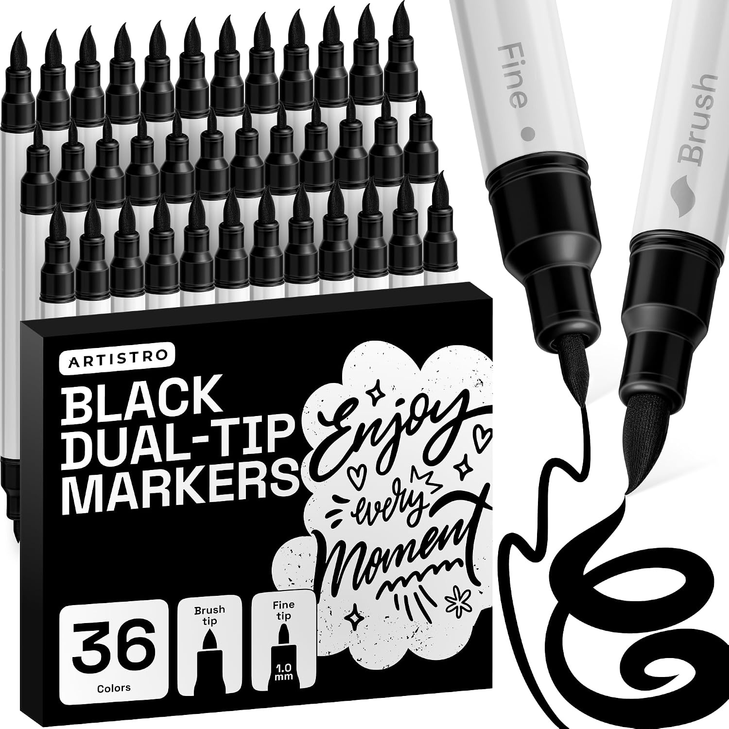 image:imageARTISTRO 36 Mixed Colors DualTip Acrylic Paint Marker Pens for DrawingBlack