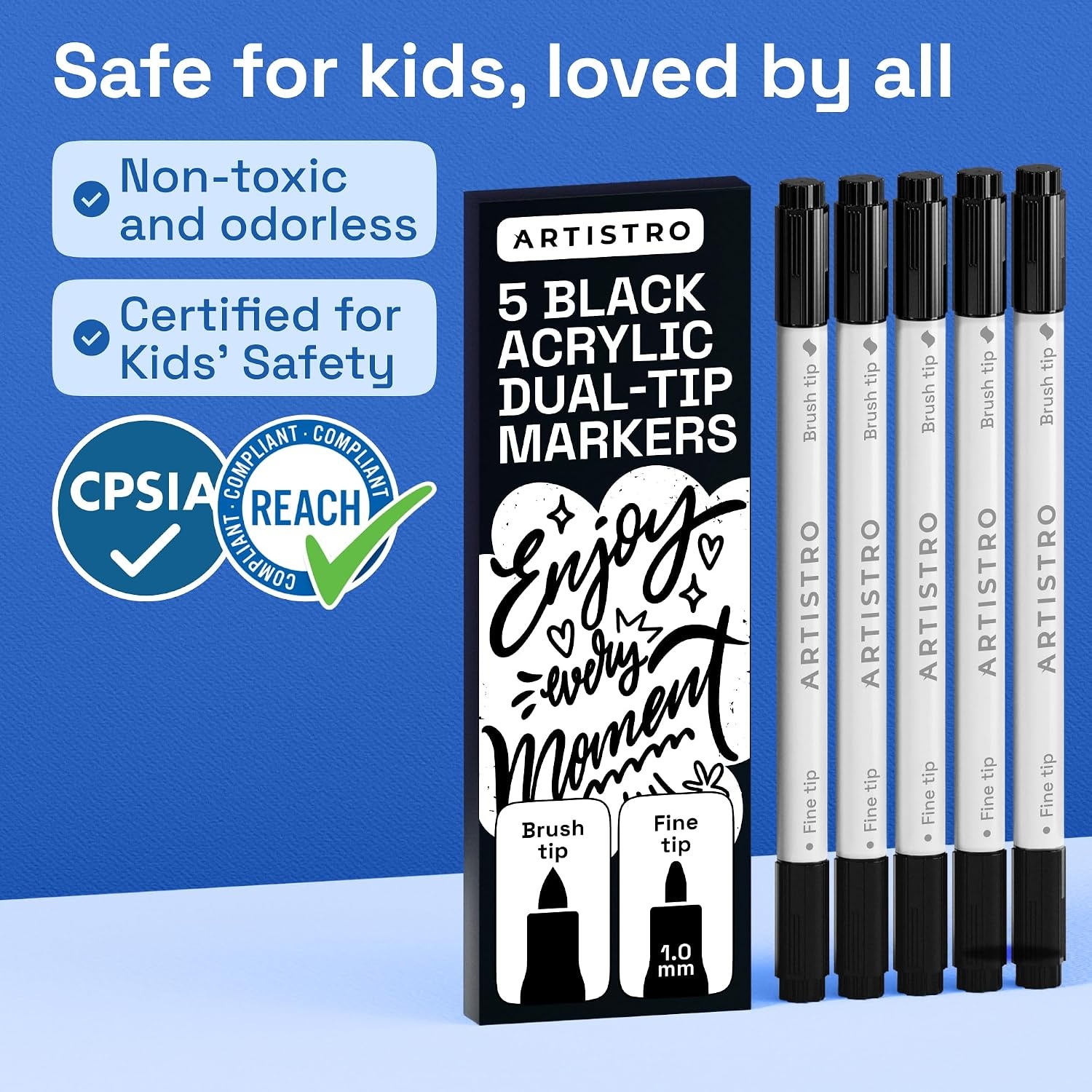 image:imageARTISTRO 36 Mixed Colors DualTip Acrylic Paint Marker Pens for DrawingBlack