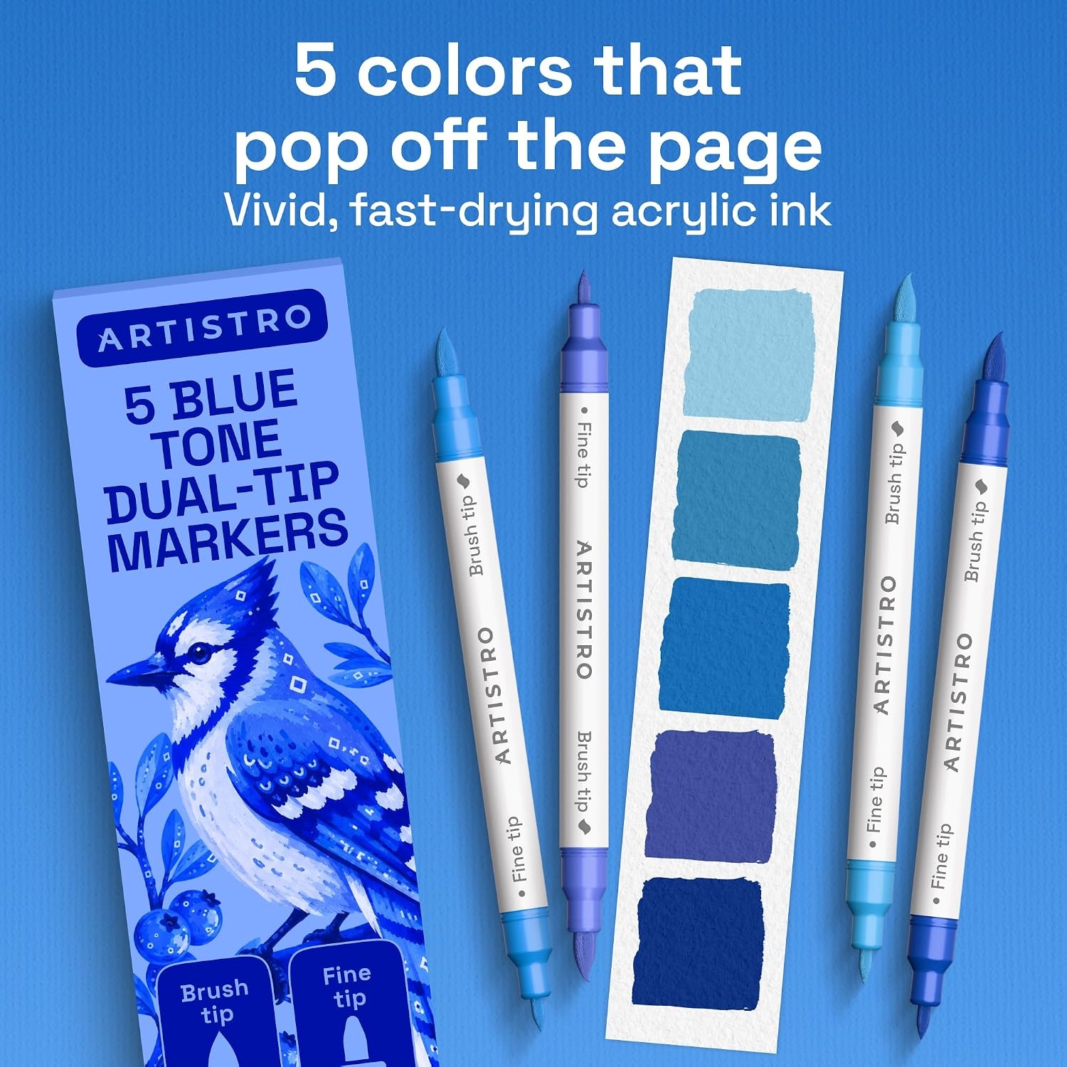 image:imageARTISTRO 36 Mixed Colors DualTip Acrylic Paint Marker Pens for DrawingBlue Tones