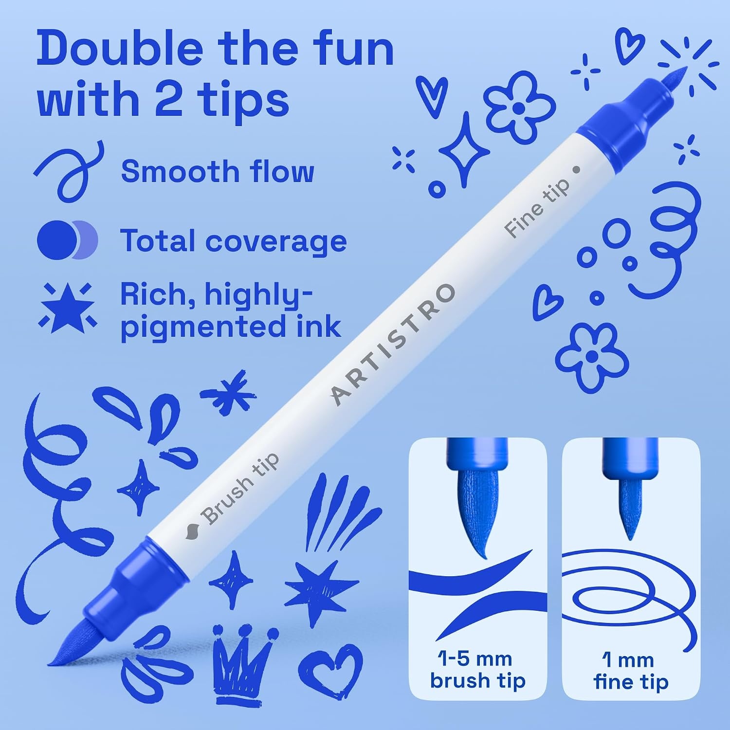 image:imageARTISTRO 36 Mixed Colors DualTip Acrylic Paint Marker Pens for DrawingBlue Tones