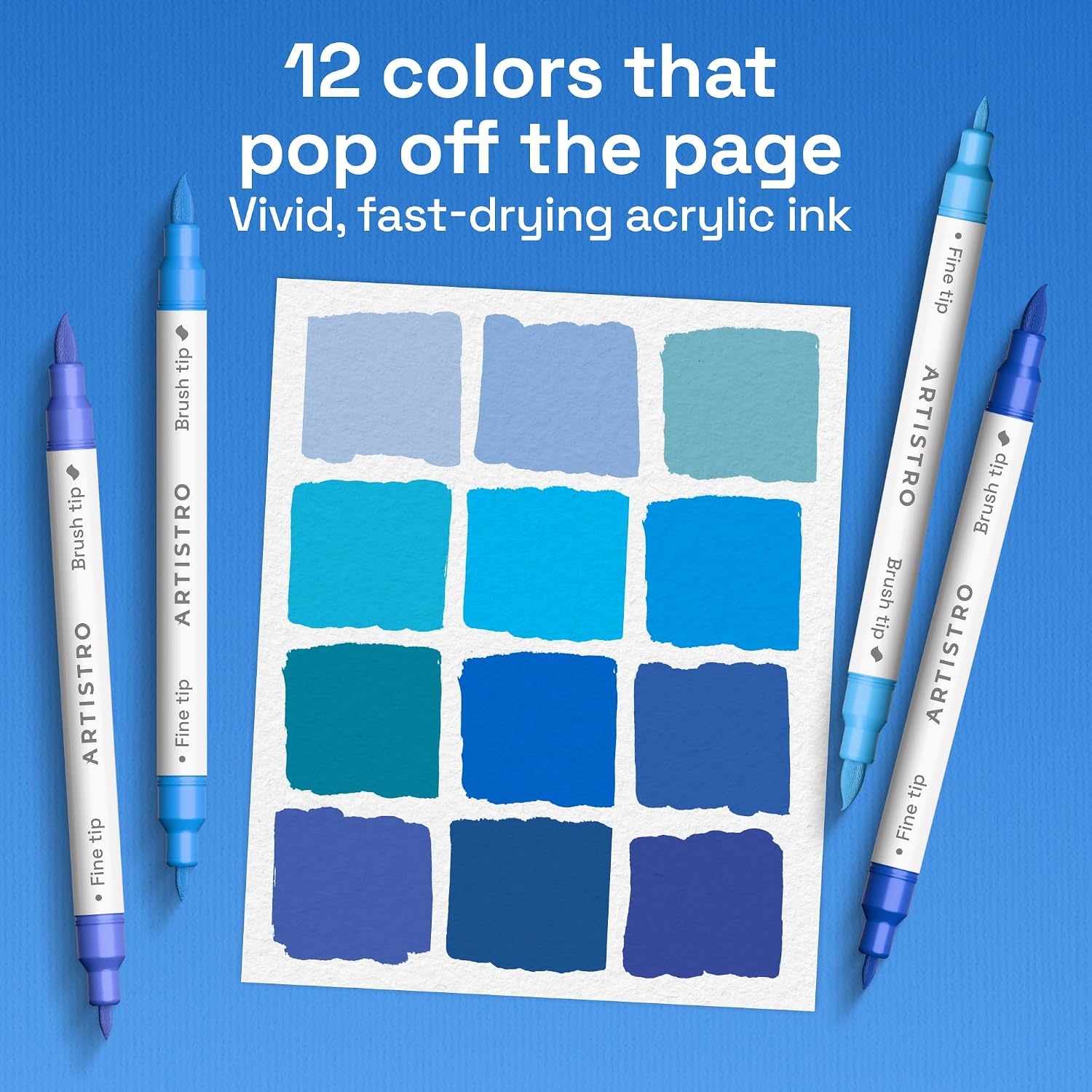 image:imageARTISTRO 36 Mixed Colors DualTip Acrylic Paint Marker Pens for DrawingBlue Tones