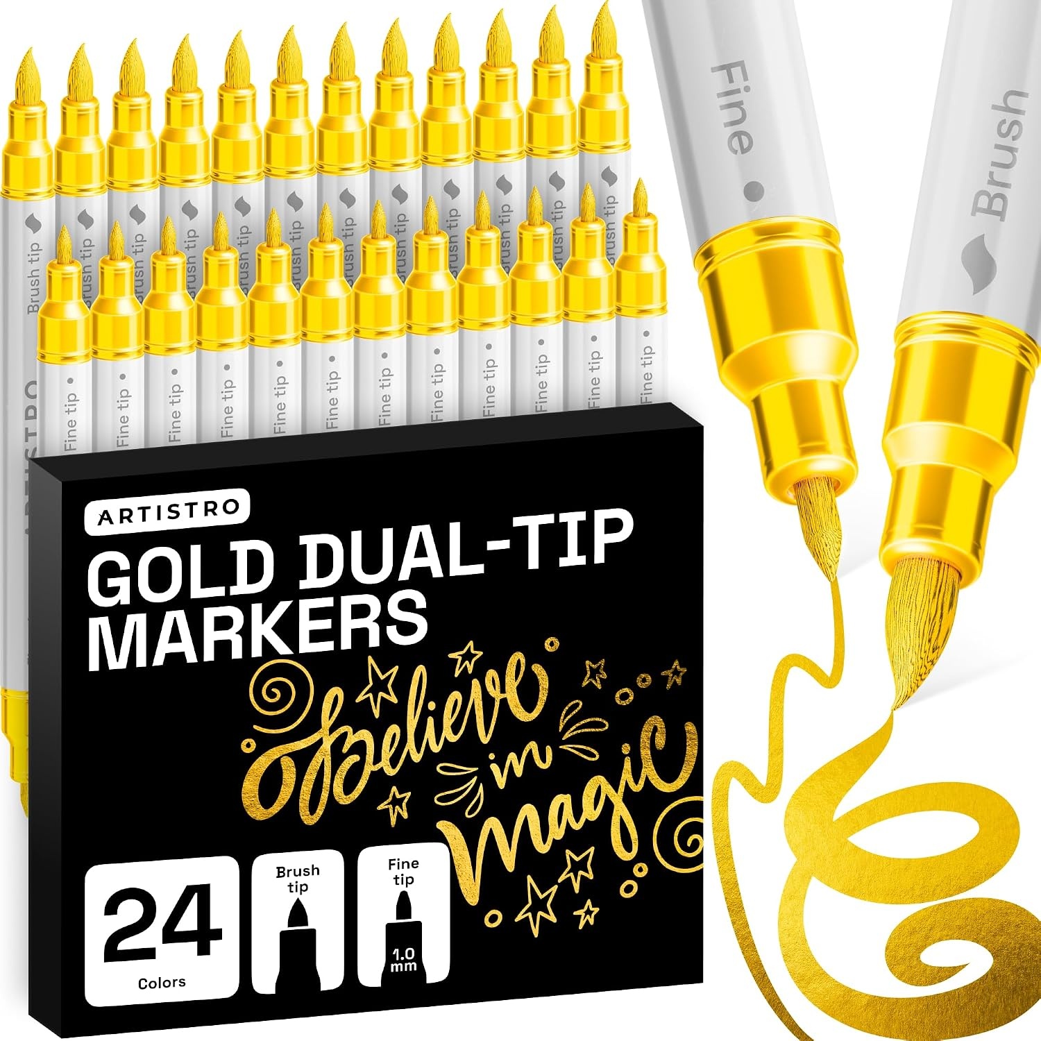 image:imageARTISTRO 36 Mixed Colors DualTip Acrylic Paint Marker Pens for DrawingGold
