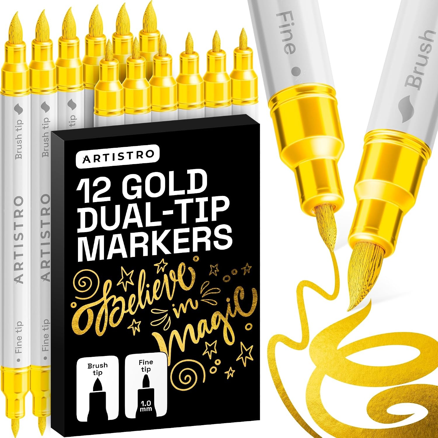 image:imageARTISTRO 36 Mixed Colors DualTip Acrylic Paint Marker Pens for DrawingGold