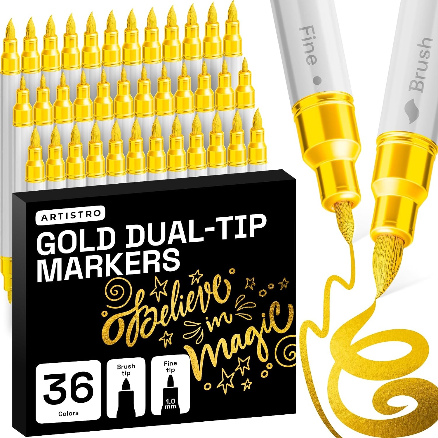 image:imageARTISTRO 36 Mixed Colors DualTip Acrylic Paint Marker Pens for DrawingGold