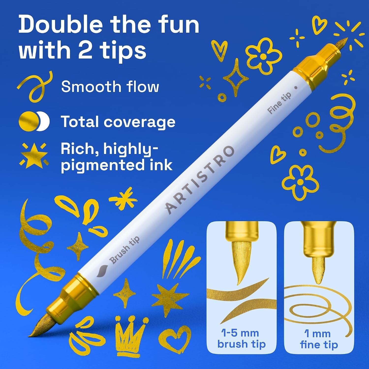 image:imageARTISTRO 36 Mixed Colors DualTip Acrylic Paint Marker Pens for DrawingGold