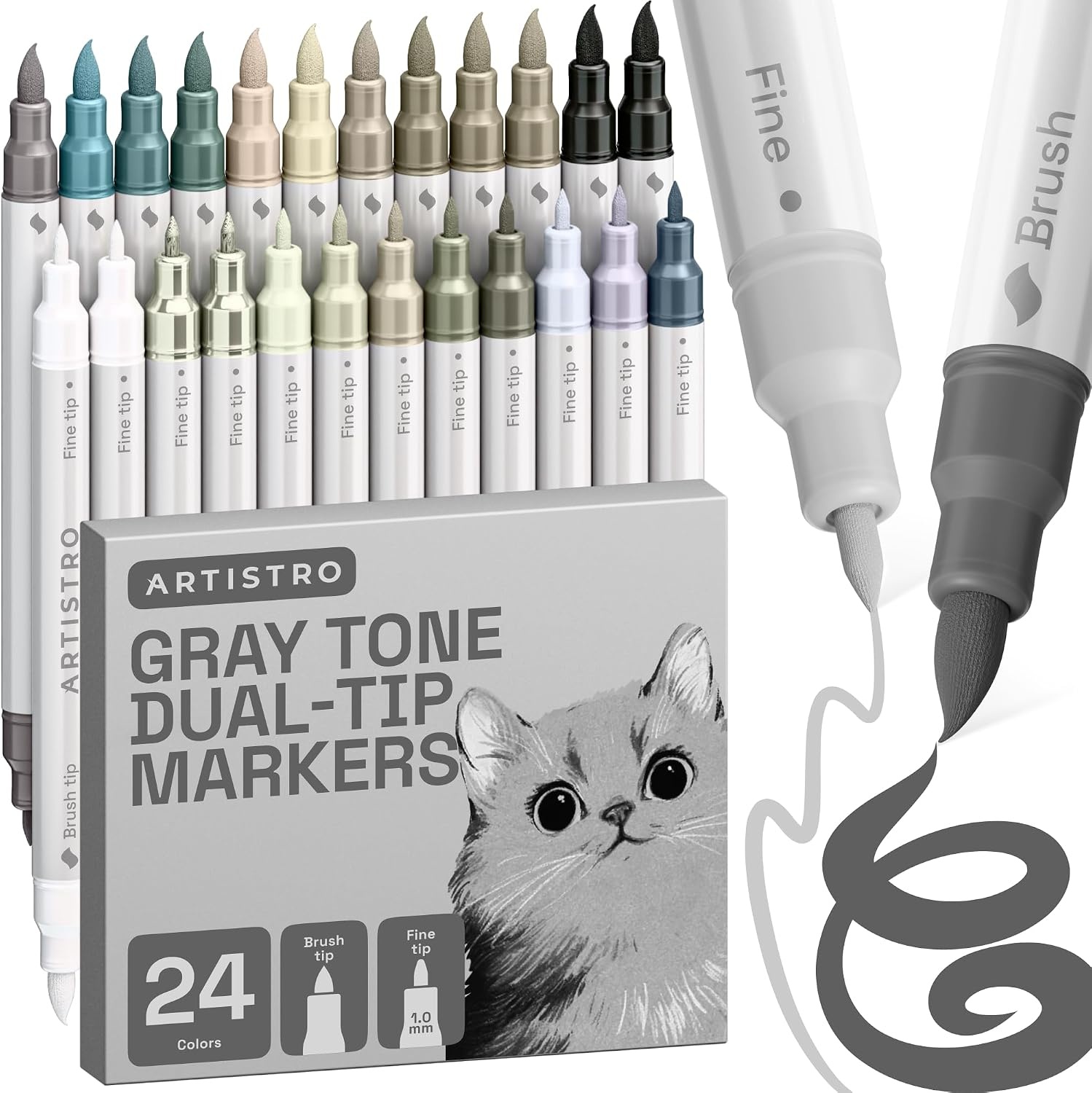 image:imageARTISTRO 36 Mixed Colors DualTip Acrylic Paint Marker Pens for DrawingGray Tones