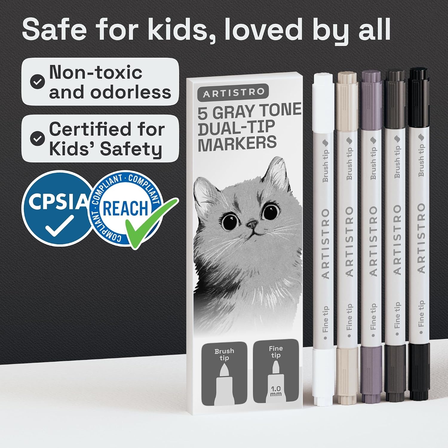 image:imageARTISTRO 36 Mixed Colors DualTip Acrylic Paint Marker Pens for DrawingGray Tones