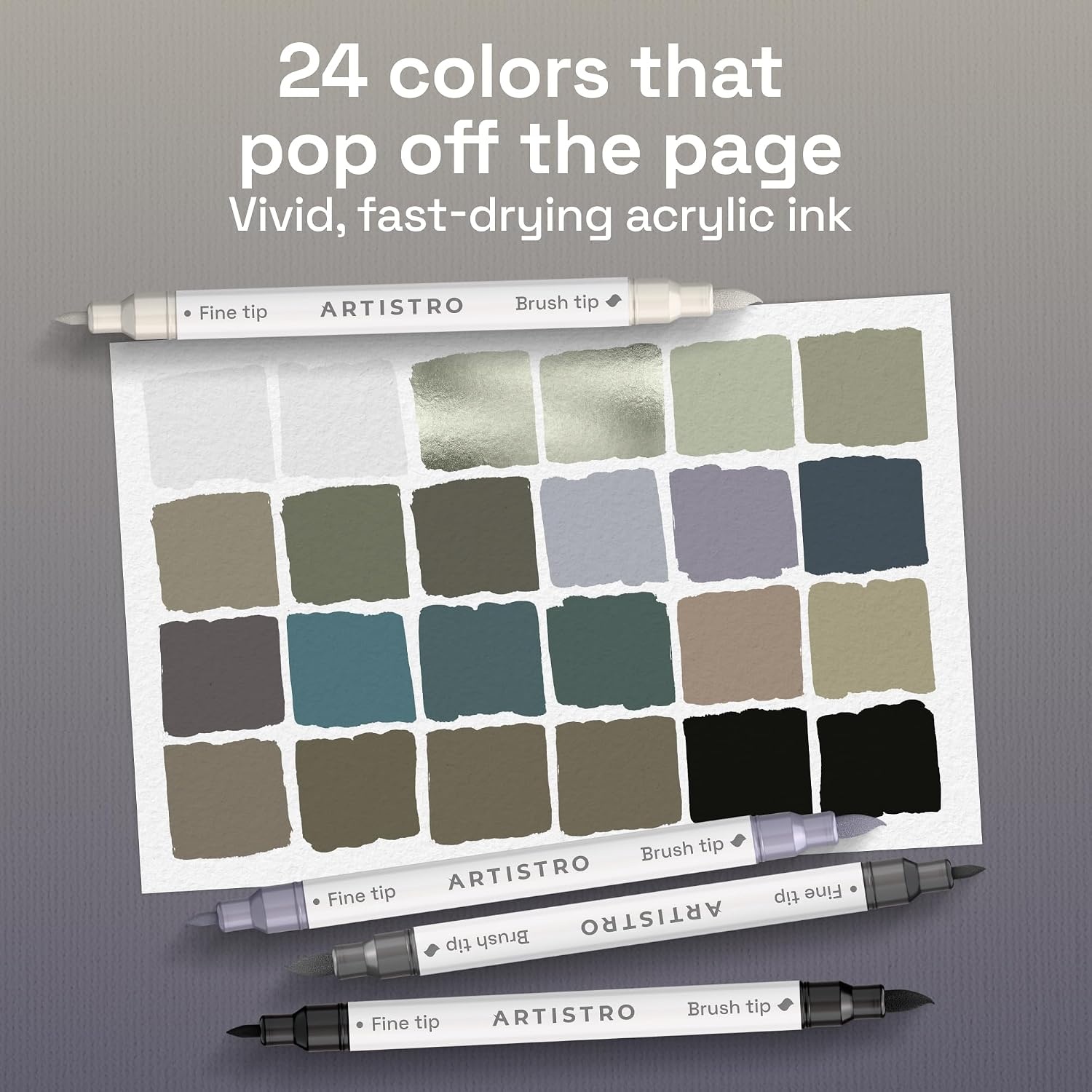 image:imageARTISTRO 36 Mixed Colors DualTip Acrylic Paint Marker Pens for DrawingGray Tones