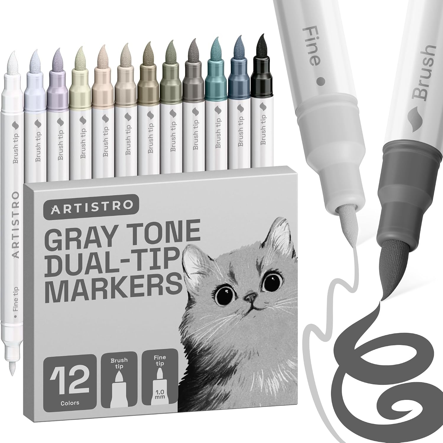 image:imageARTISTRO 36 Mixed Colors DualTip Acrylic Paint Marker Pens for DrawingGray Tones