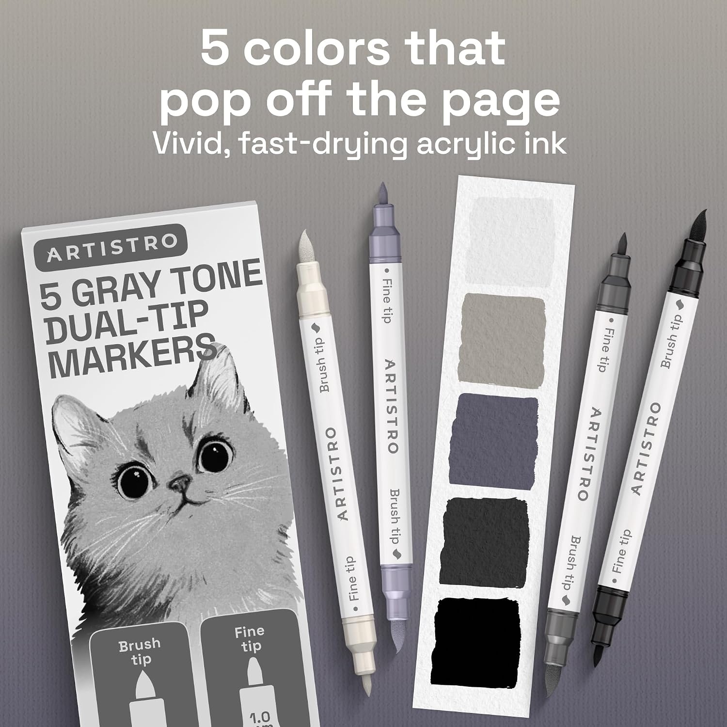 image:imageARTISTRO 36 Mixed Colors DualTip Acrylic Paint Marker Pens for DrawingGray Tones