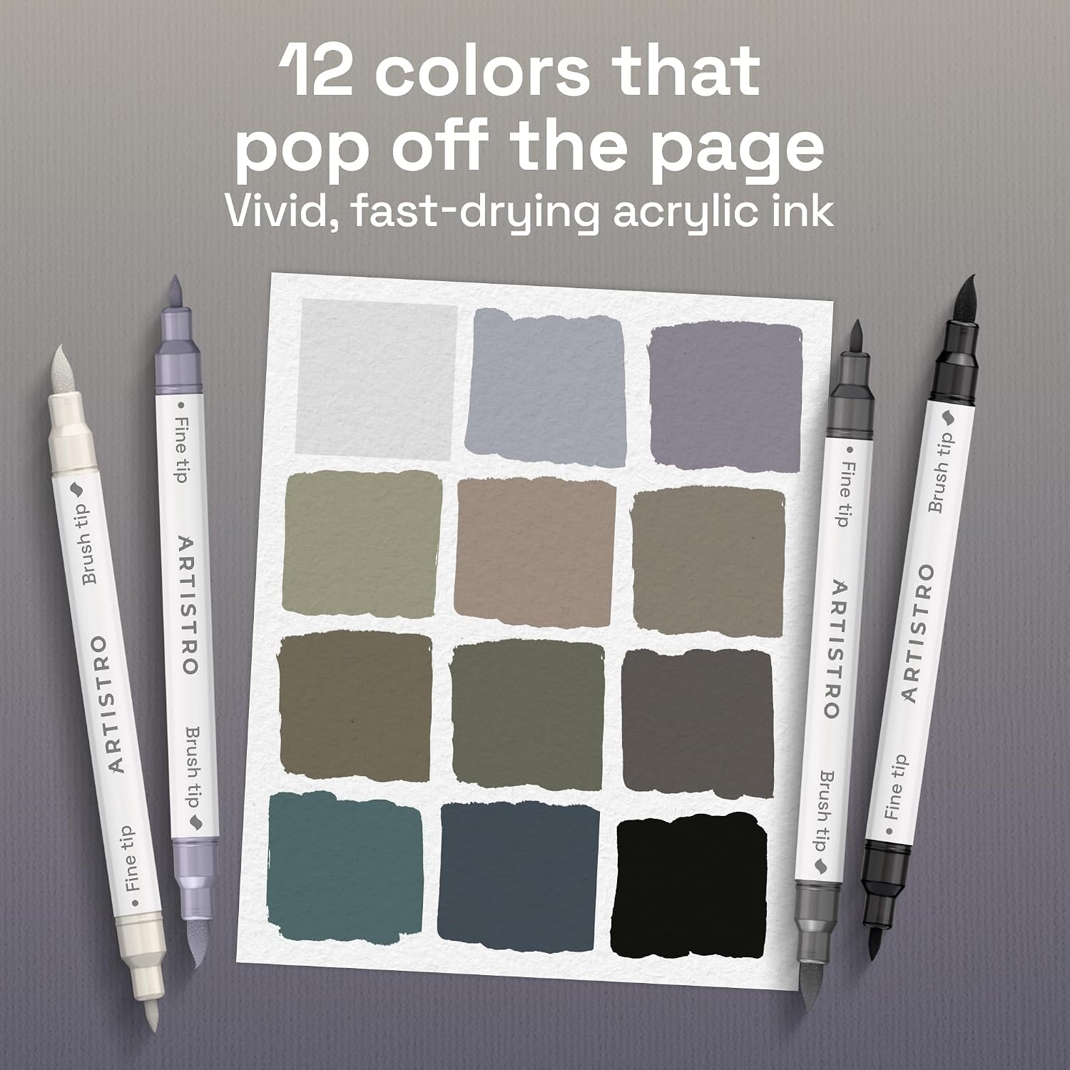 image:imageARTISTRO 36 Mixed Colors DualTip Acrylic Paint Marker Pens for DrawingGray Tones
