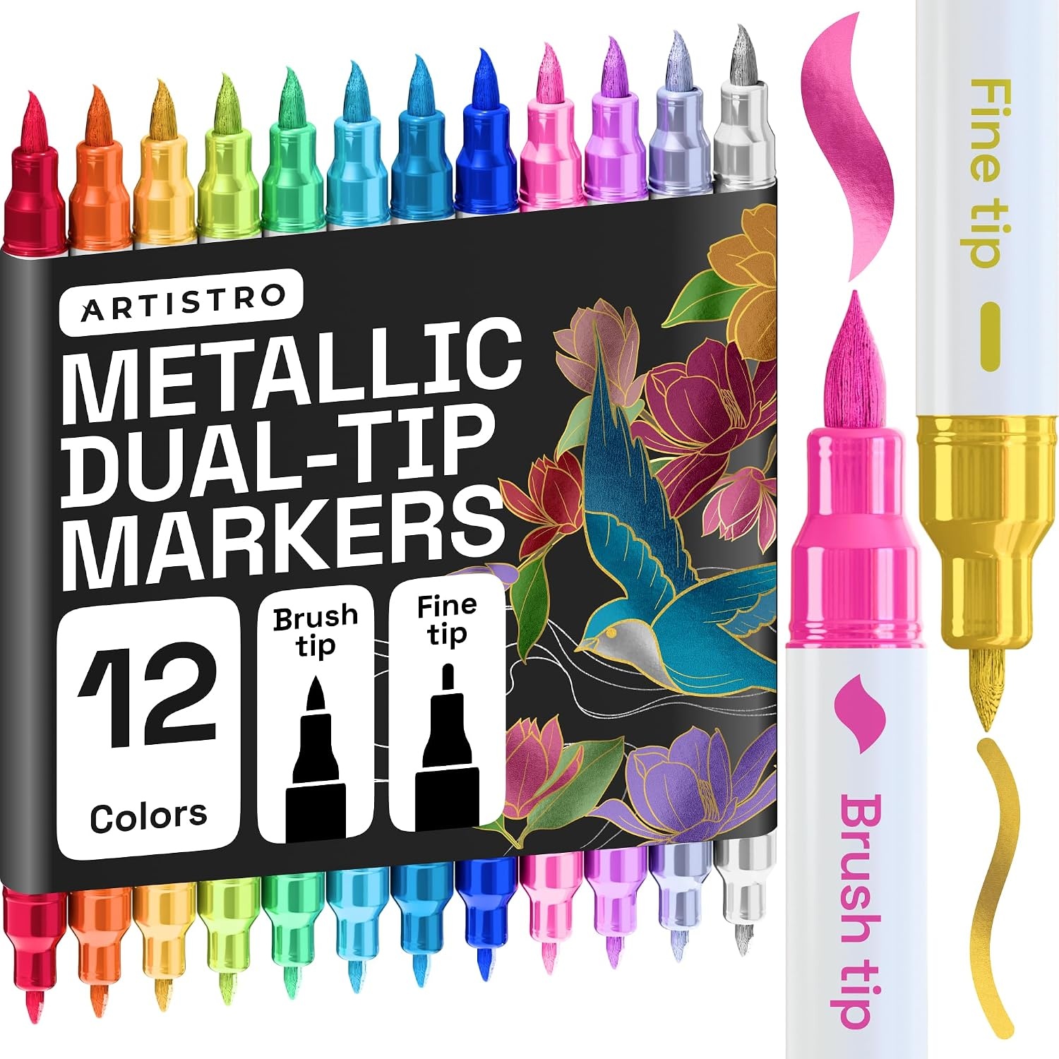 image:imageARTISTRO 36 Mixed Colors DualTip Acrylic Paint Marker Pens for DrawingMetallic