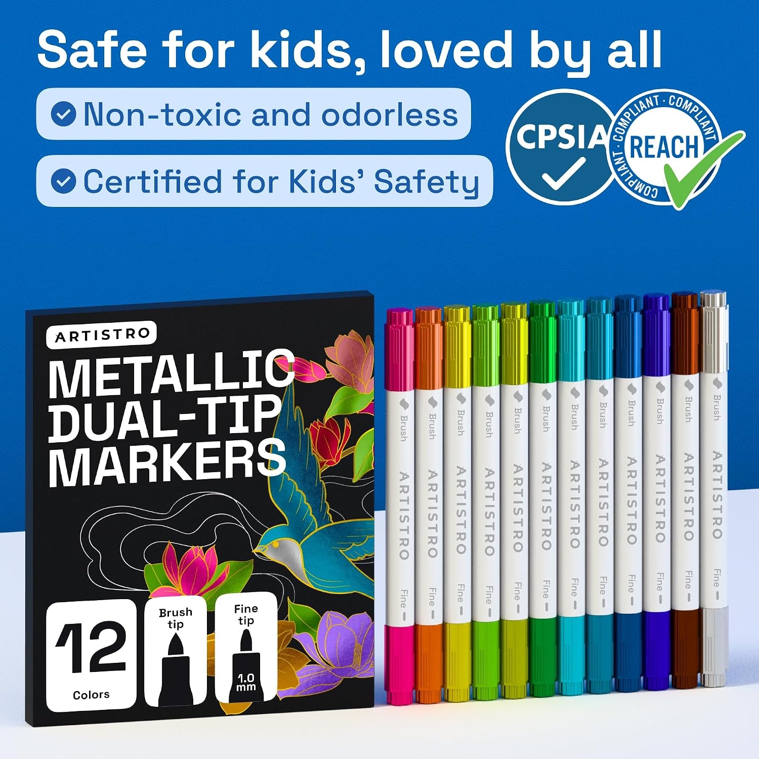 image:imageARTISTRO 36 Mixed Colors DualTip Acrylic Paint Marker Pens for DrawingMetallic