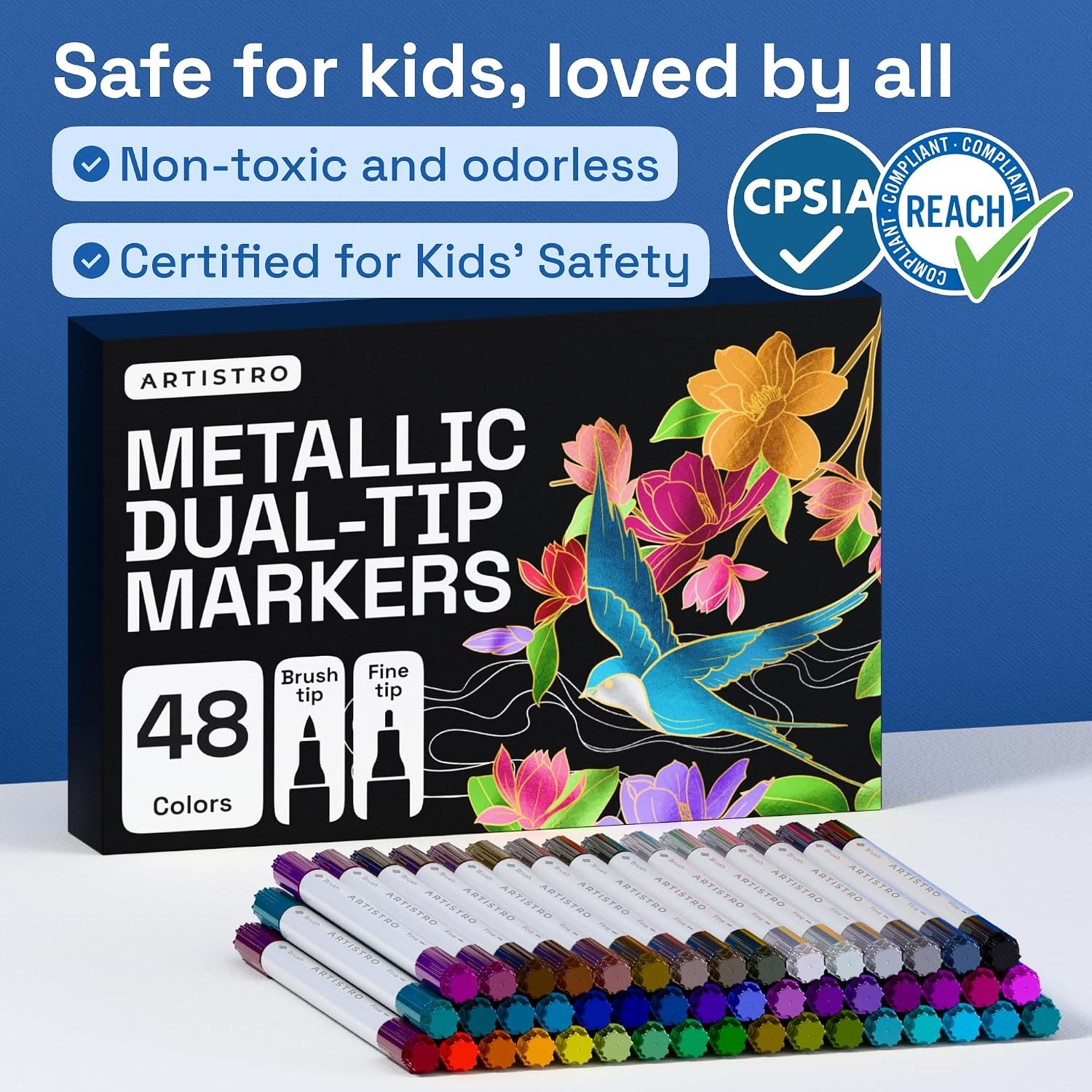 image:imageARTISTRO 36 Mixed Colors DualTip Acrylic Paint Marker Pens for DrawingMetallic