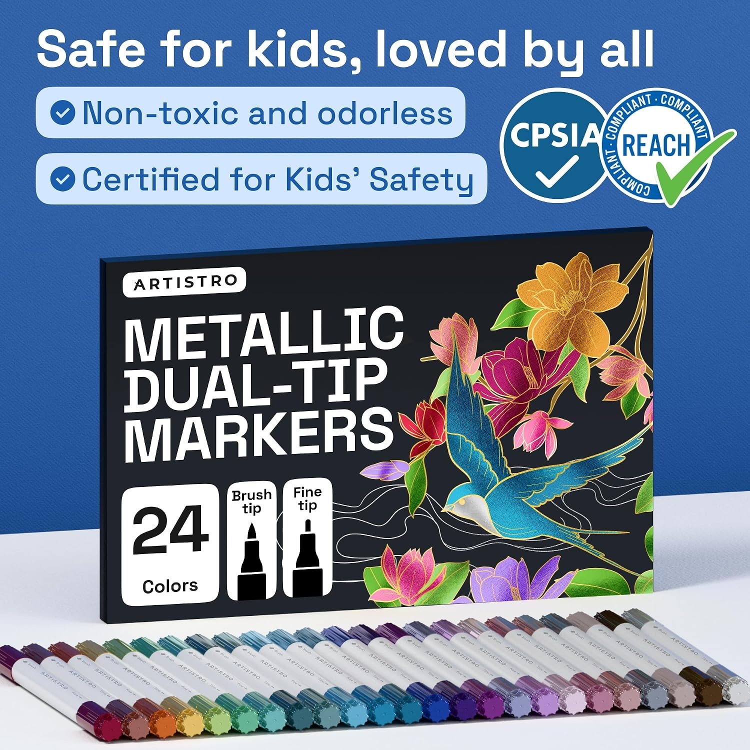 image:imageARTISTRO 36 Mixed Colors DualTip Acrylic Paint Marker Pens for DrawingMetallic
