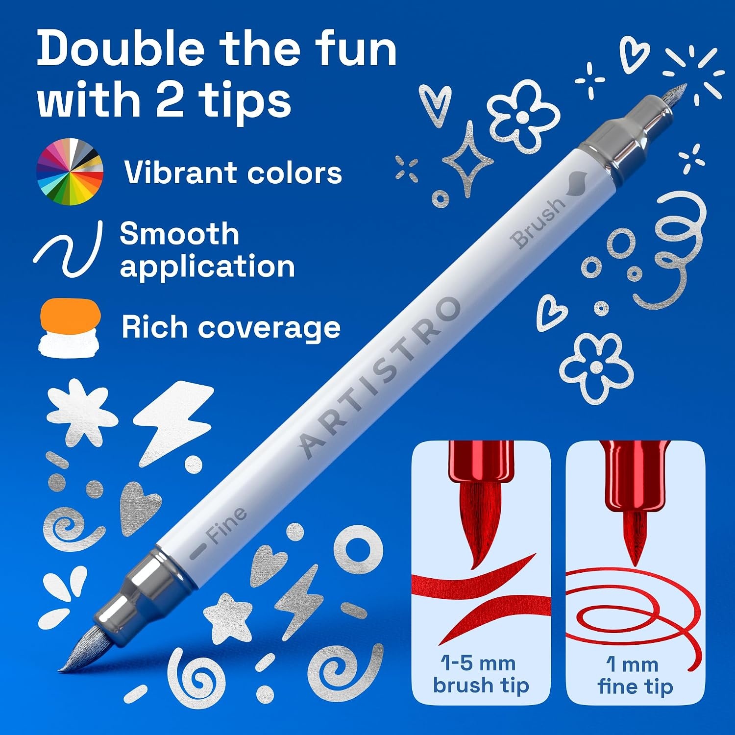 image:imageARTISTRO 36 Mixed Colors DualTip Acrylic Paint Marker Pens for DrawingMetallic