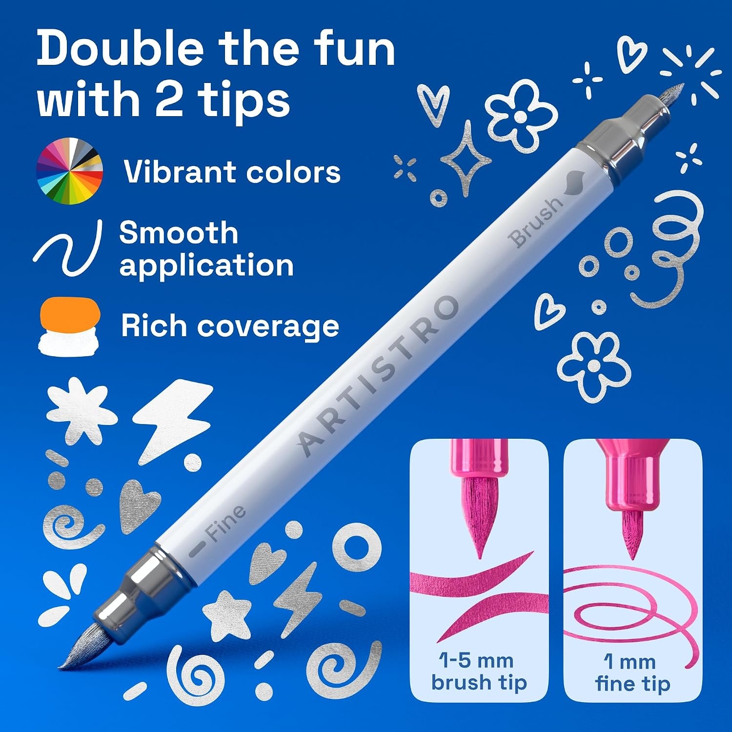 image:imageARTISTRO 36 Mixed Colors DualTip Acrylic Paint Marker Pens for DrawingMetallic