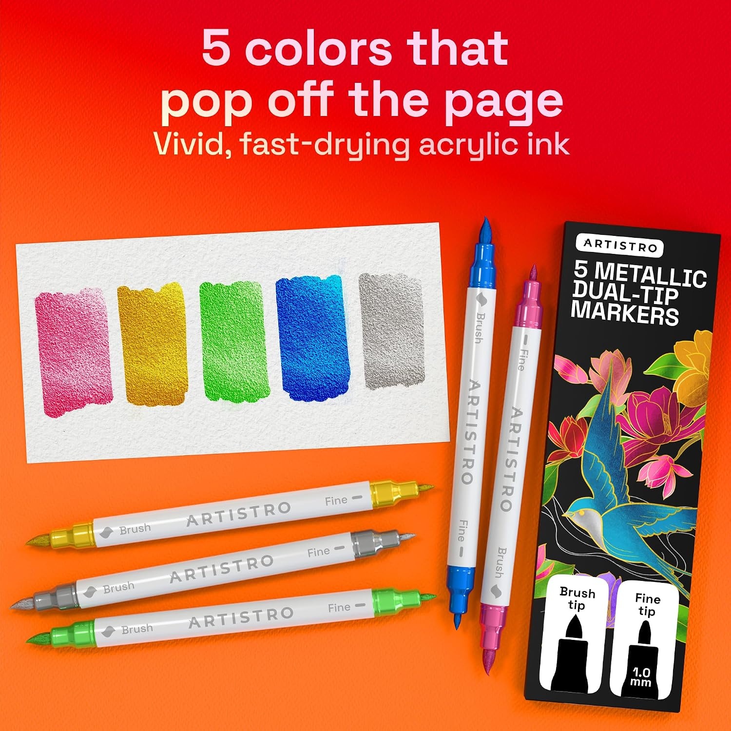 image:imageARTISTRO 36 Mixed Colors DualTip Acrylic Paint Marker Pens for DrawingMetallic