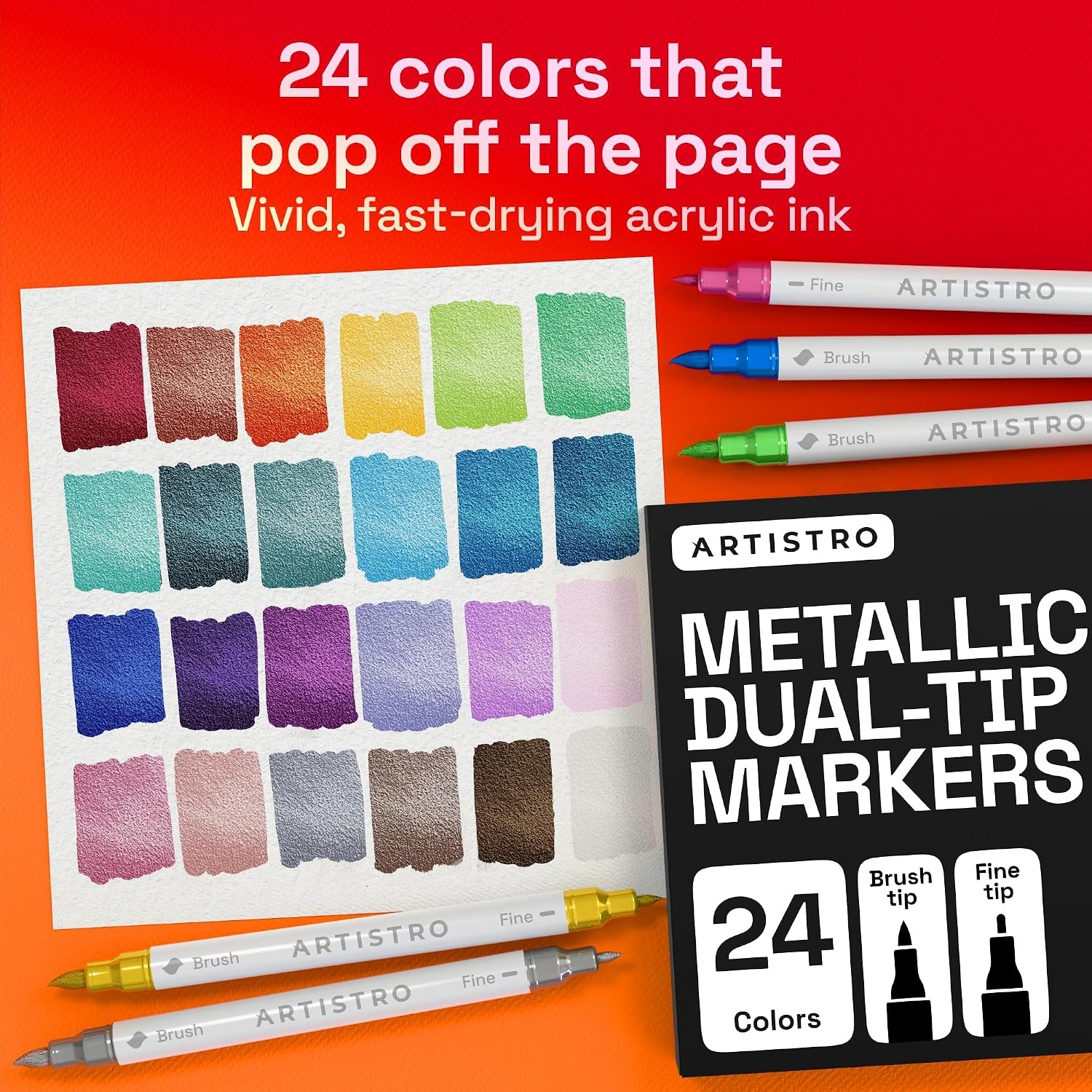 image:imageARTISTRO 36 Mixed Colors DualTip Acrylic Paint Marker Pens for DrawingMetallic