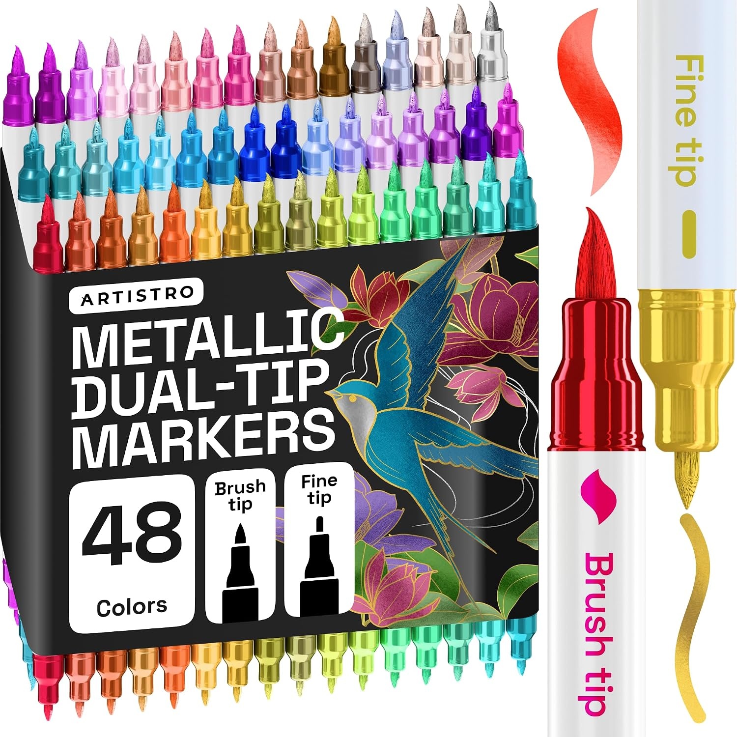 image:imageARTISTRO 36 Mixed Colors DualTip Acrylic Paint Marker Pens for DrawingMetallic