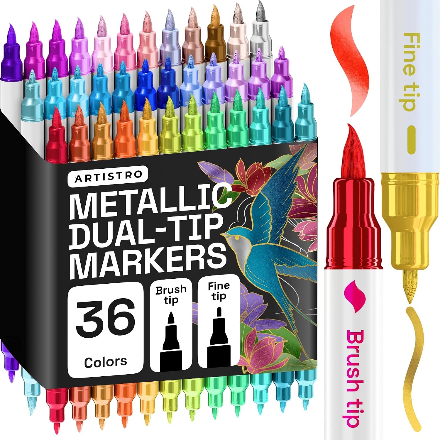 image:imageARTISTRO 36 Mixed Colors DualTip Acrylic Paint Marker Pens for DrawingMetallic