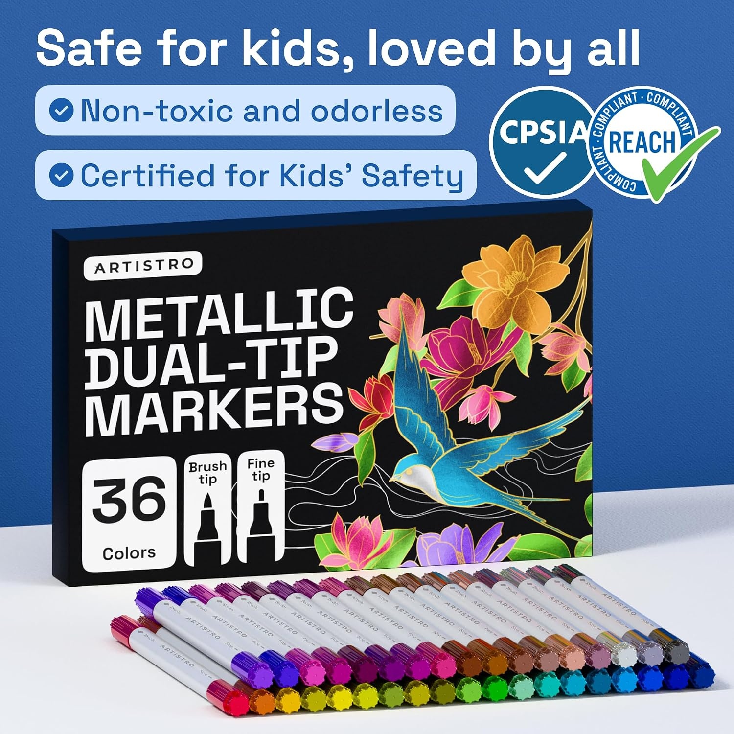image:imageARTISTRO 36 Mixed Colors DualTip Acrylic Paint Marker Pens for DrawingMetallic