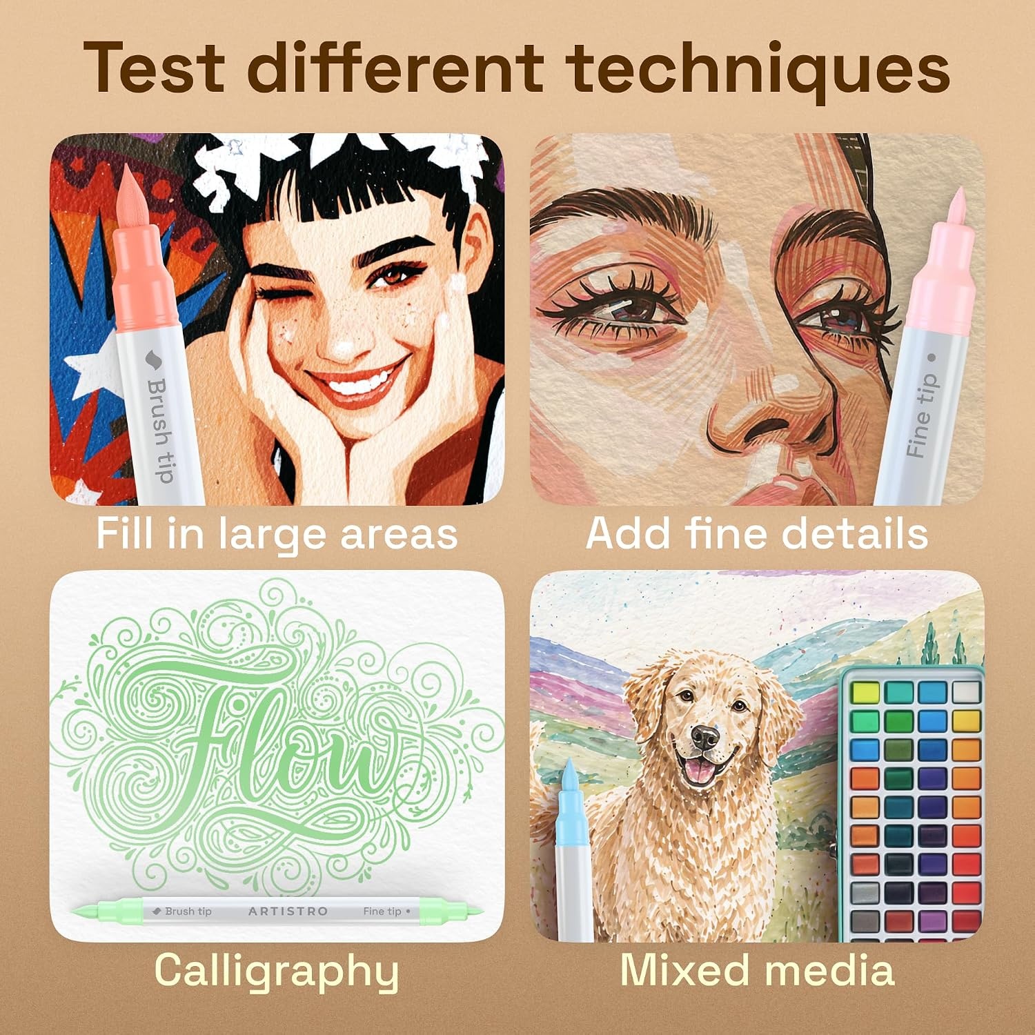 image:imageARTISTRO 36 Mixed Colors DualTip Acrylic Paint Marker Pens for DrawingPastel