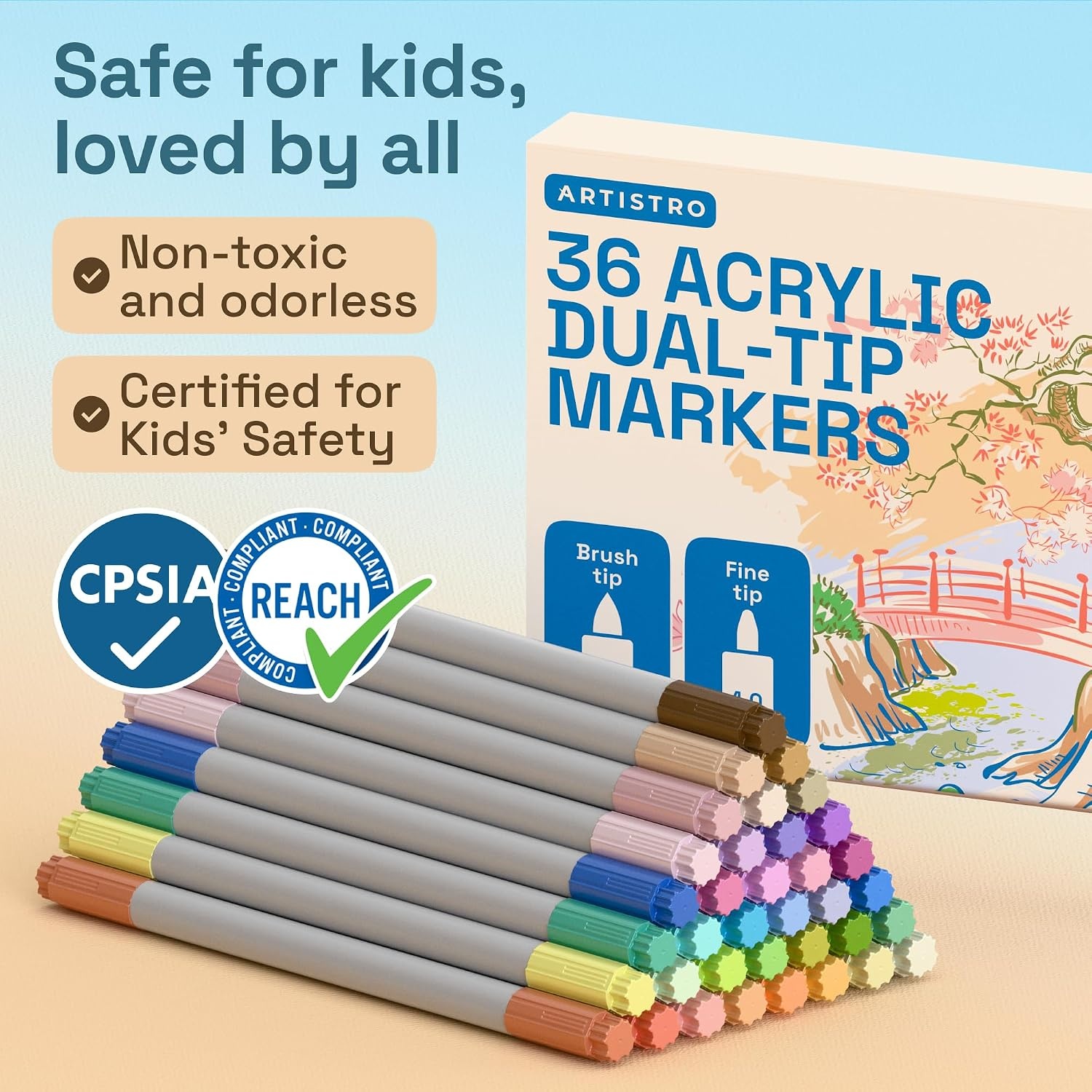 image:imageARTISTRO 36 Mixed Colors DualTip Acrylic Paint Marker Pens for DrawingPastel