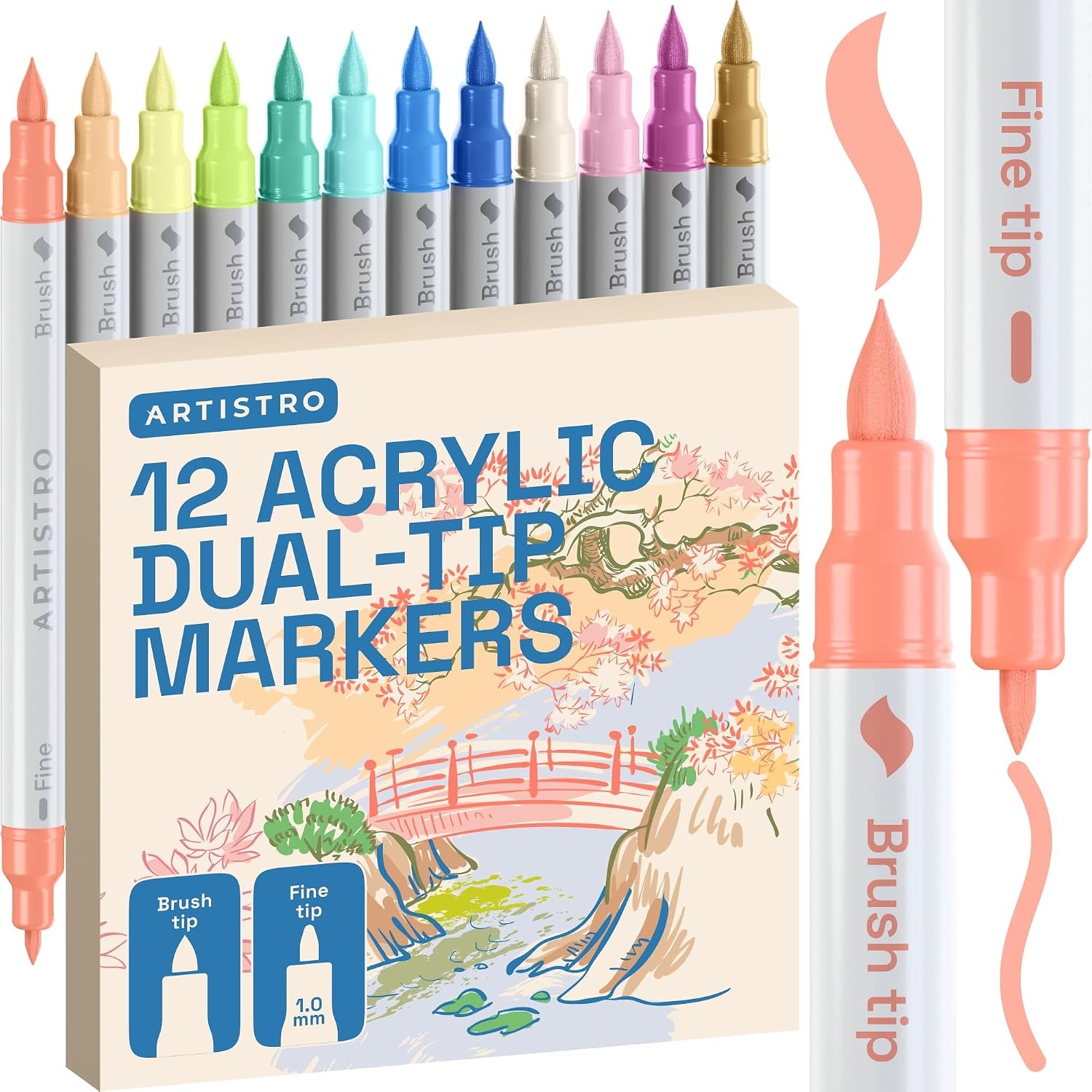 image:imageARTISTRO 36 Mixed Colors DualTip Acrylic Paint Marker Pens for DrawingPastel
