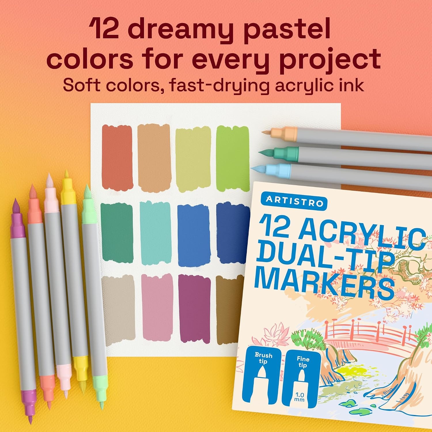 image:imageARTISTRO 36 Mixed Colors DualTip Acrylic Paint Marker Pens for DrawingPastel