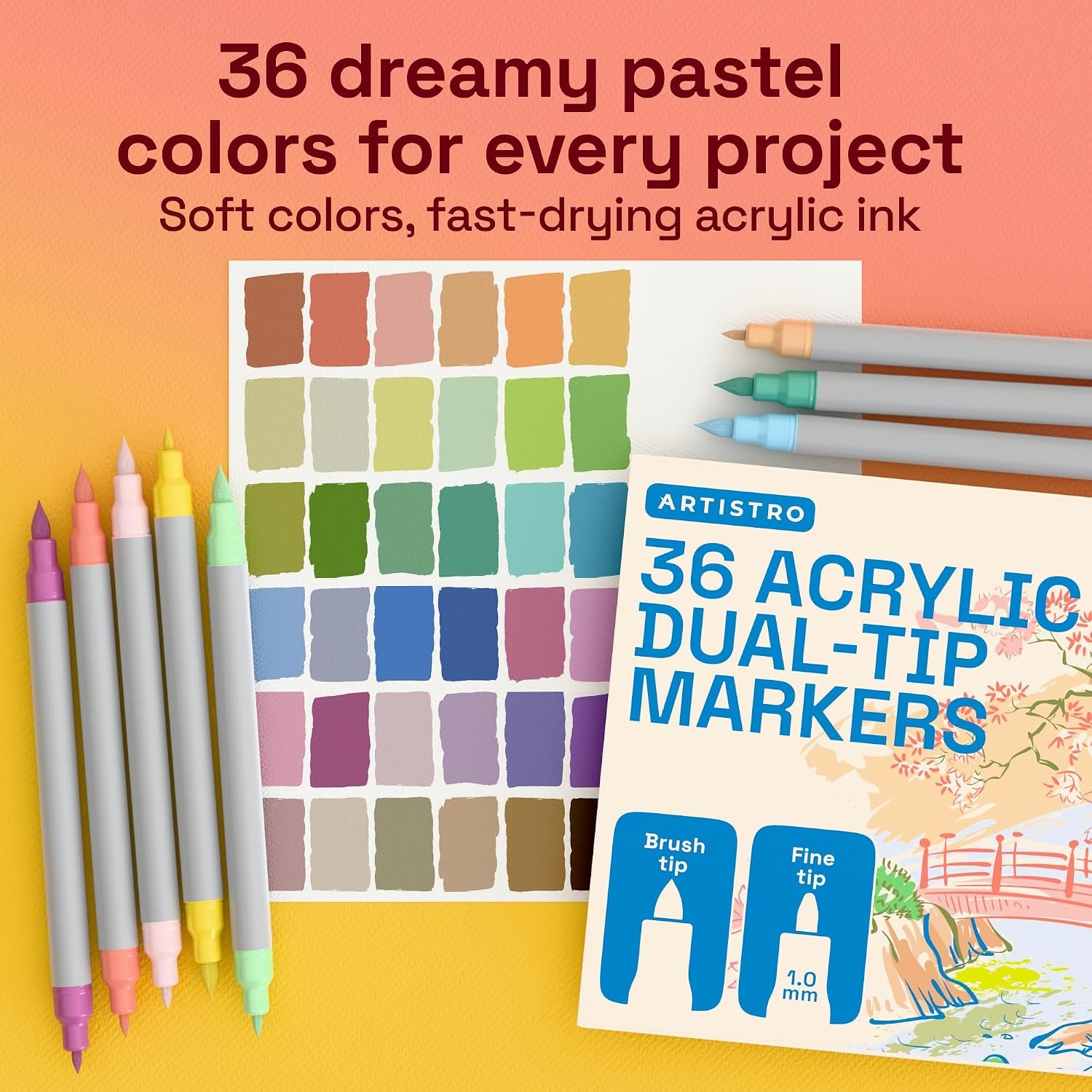 image:imageARTISTRO 36 Mixed Colors DualTip Acrylic Paint Marker Pens for DrawingPastel