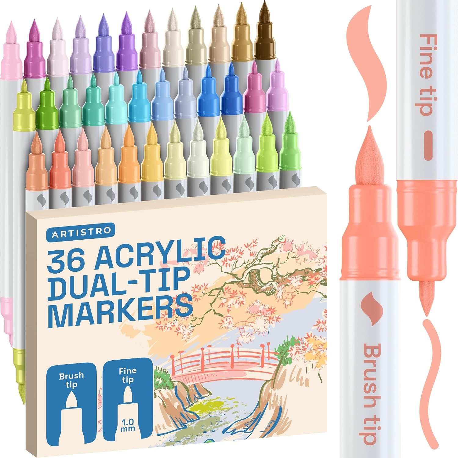 image:imageARTISTRO 36 Mixed Colors DualTip Acrylic Paint Marker Pens for DrawingPastel