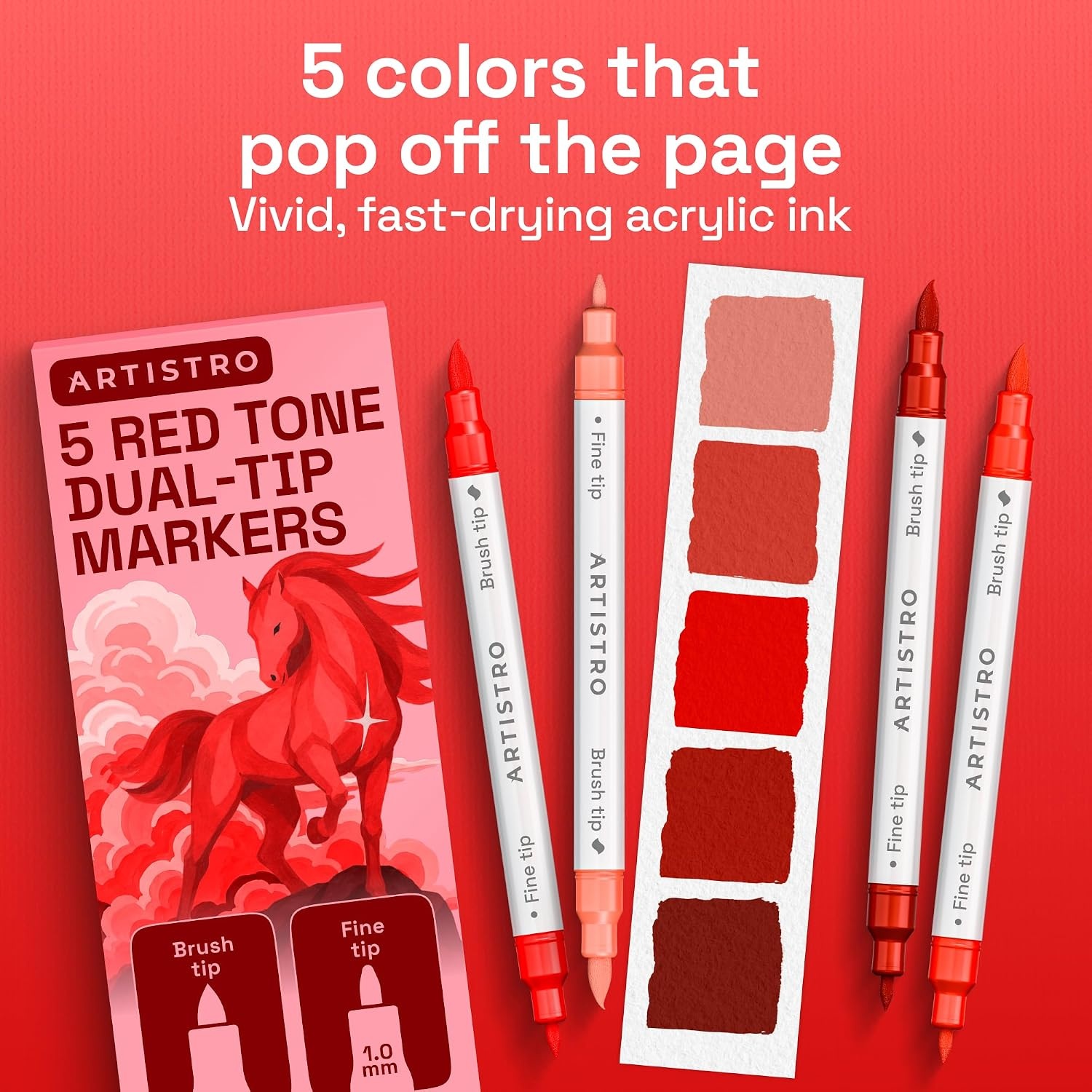 image:imageARTISTRO 36 Mixed Colors DualTip Acrylic Paint Marker Pens for DrawingRed Tones