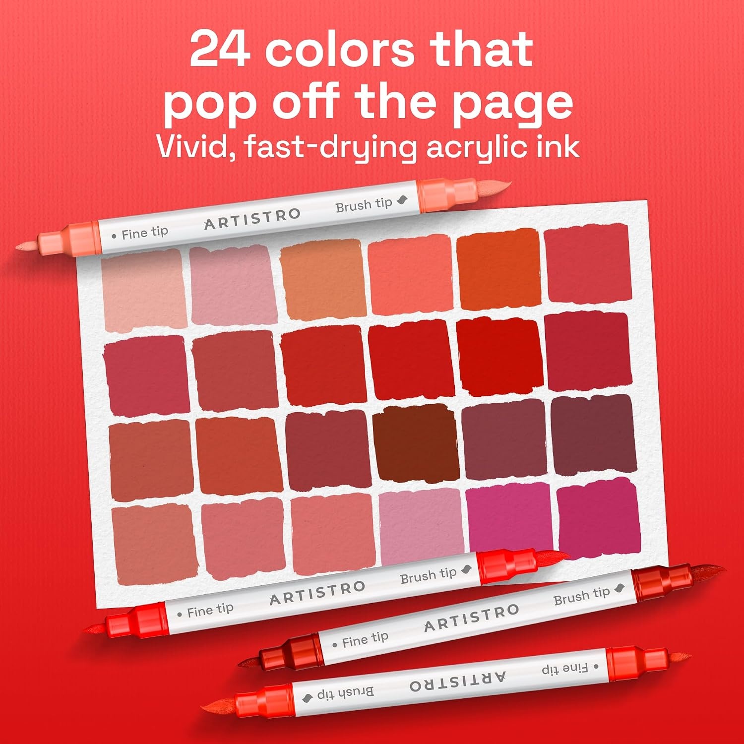 image:imageARTISTRO 36 Mixed Colors DualTip Acrylic Paint Marker Pens for DrawingRed Tones