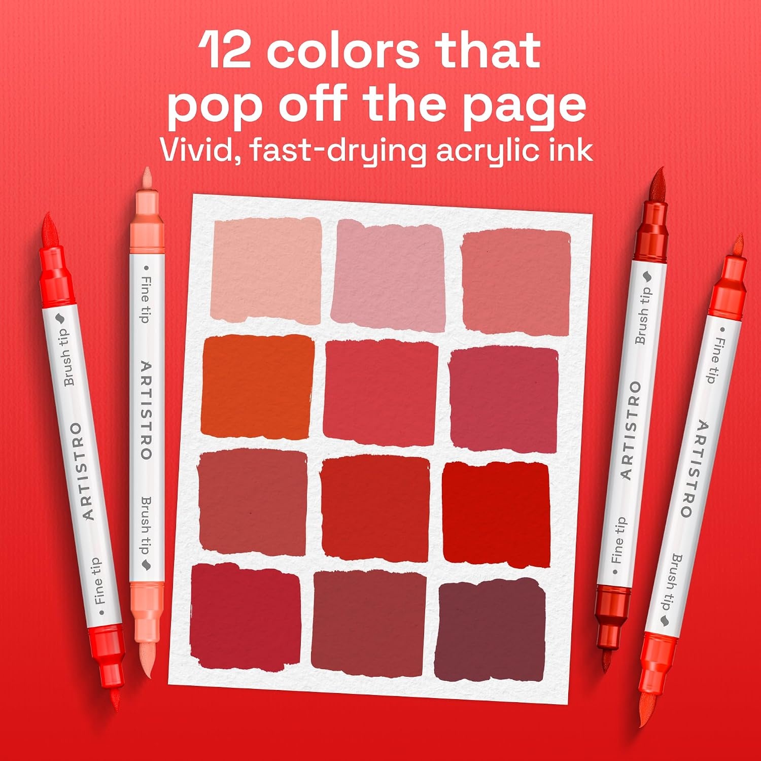 image:imageARTISTRO 36 Mixed Colors DualTip Acrylic Paint Marker Pens for DrawingRed Tones