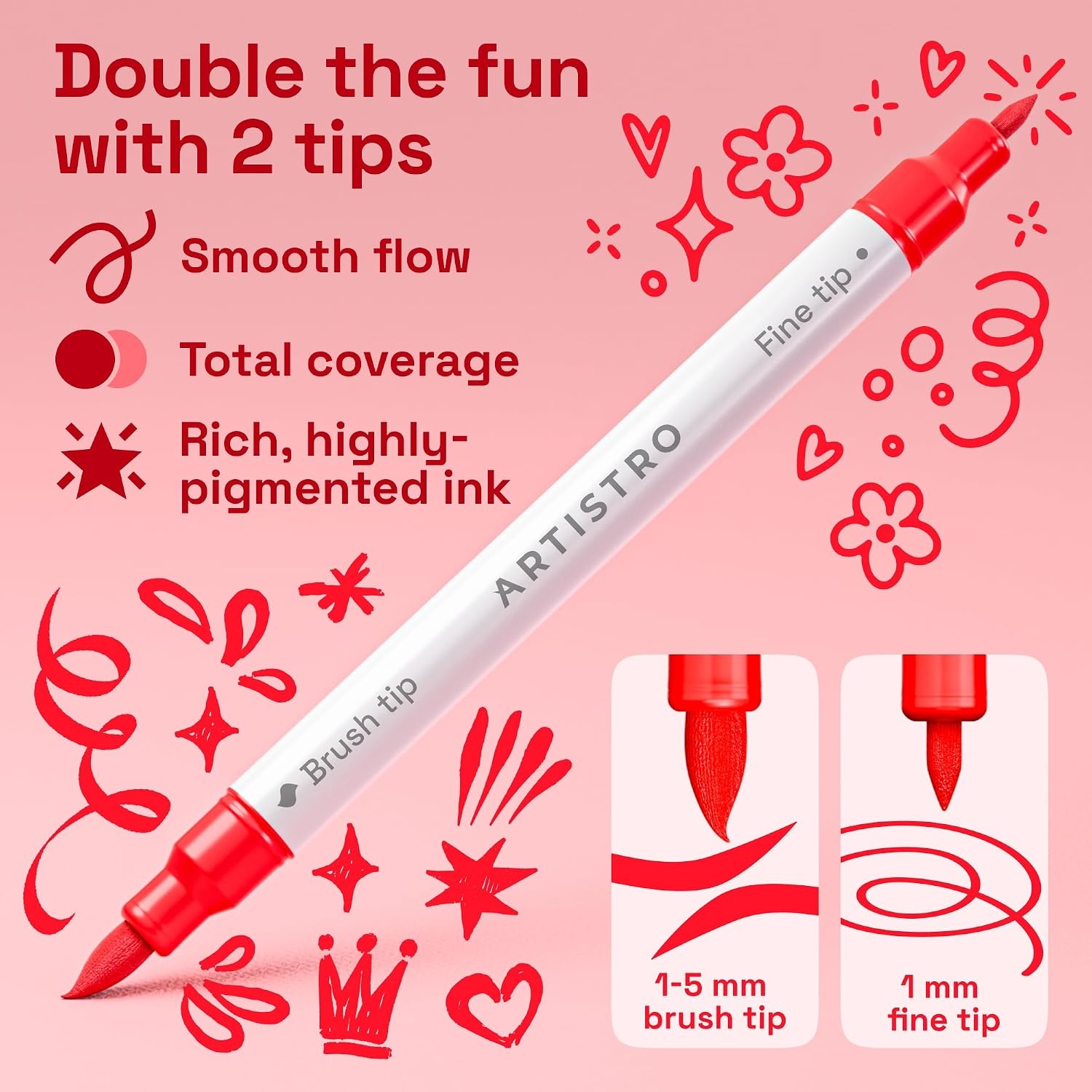 image:imageARTISTRO 36 Mixed Colors DualTip Acrylic Paint Marker Pens for DrawingRed Tones