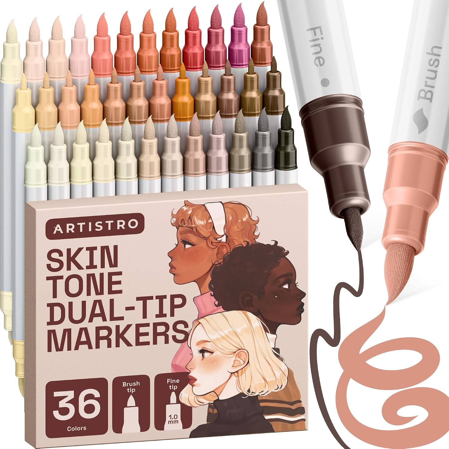 image:imageARTISTRO 36 Mixed Colors DualTip Acrylic Paint Marker Pens for DrawingSkin Tones