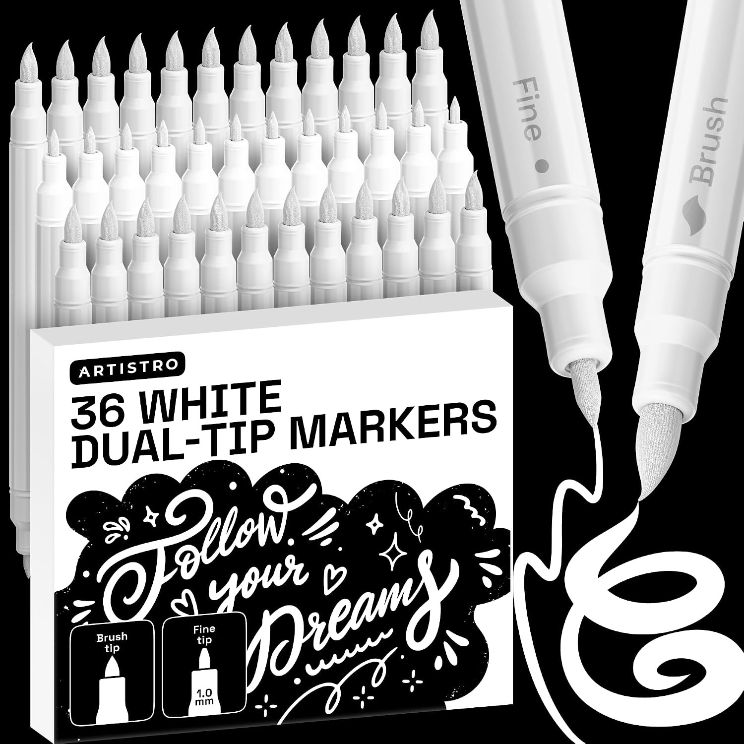 image:imageARTISTRO 36 Mixed Colors DualTip Acrylic Paint Marker Pens for DrawingWhite