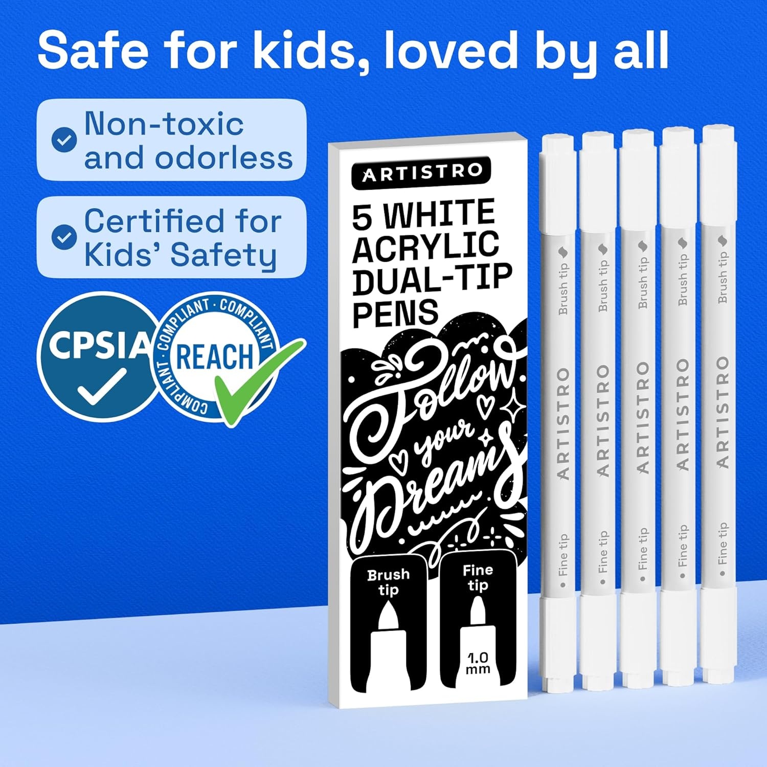 image:imageARTISTRO 36 Mixed Colors DualTip Acrylic Paint Marker Pens for DrawingWhite