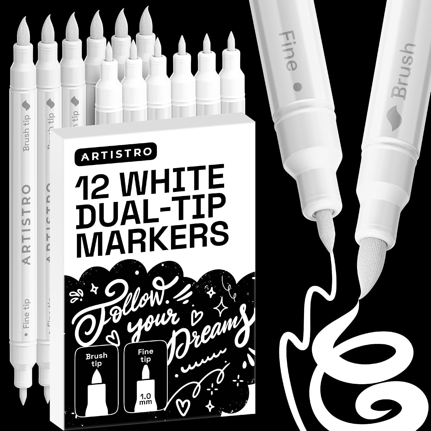 image:imageARTISTRO 36 Mixed Colors DualTip Acrylic Paint Marker Pens for DrawingWhite