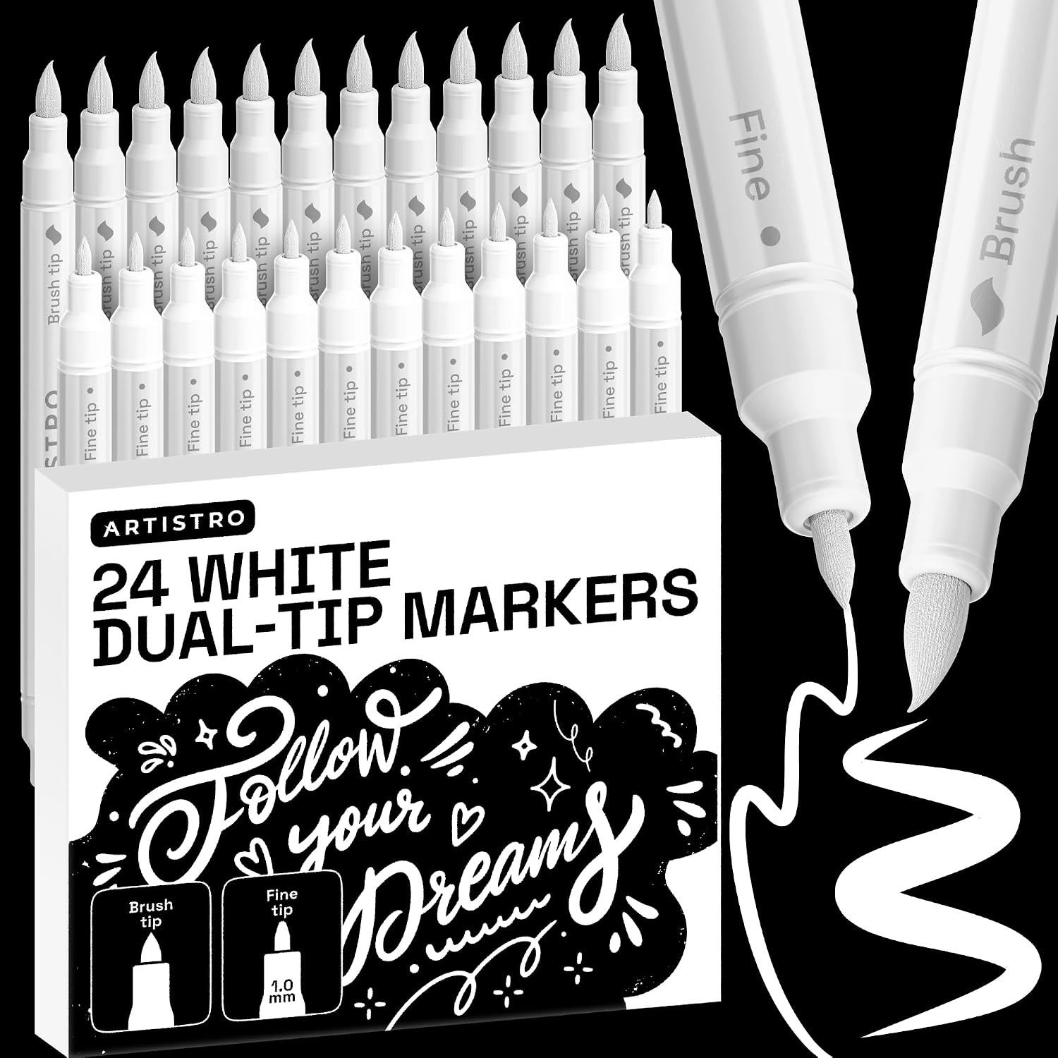 image:imageARTISTRO 36 Mixed Colors DualTip Acrylic Paint Marker Pens for DrawingWhite